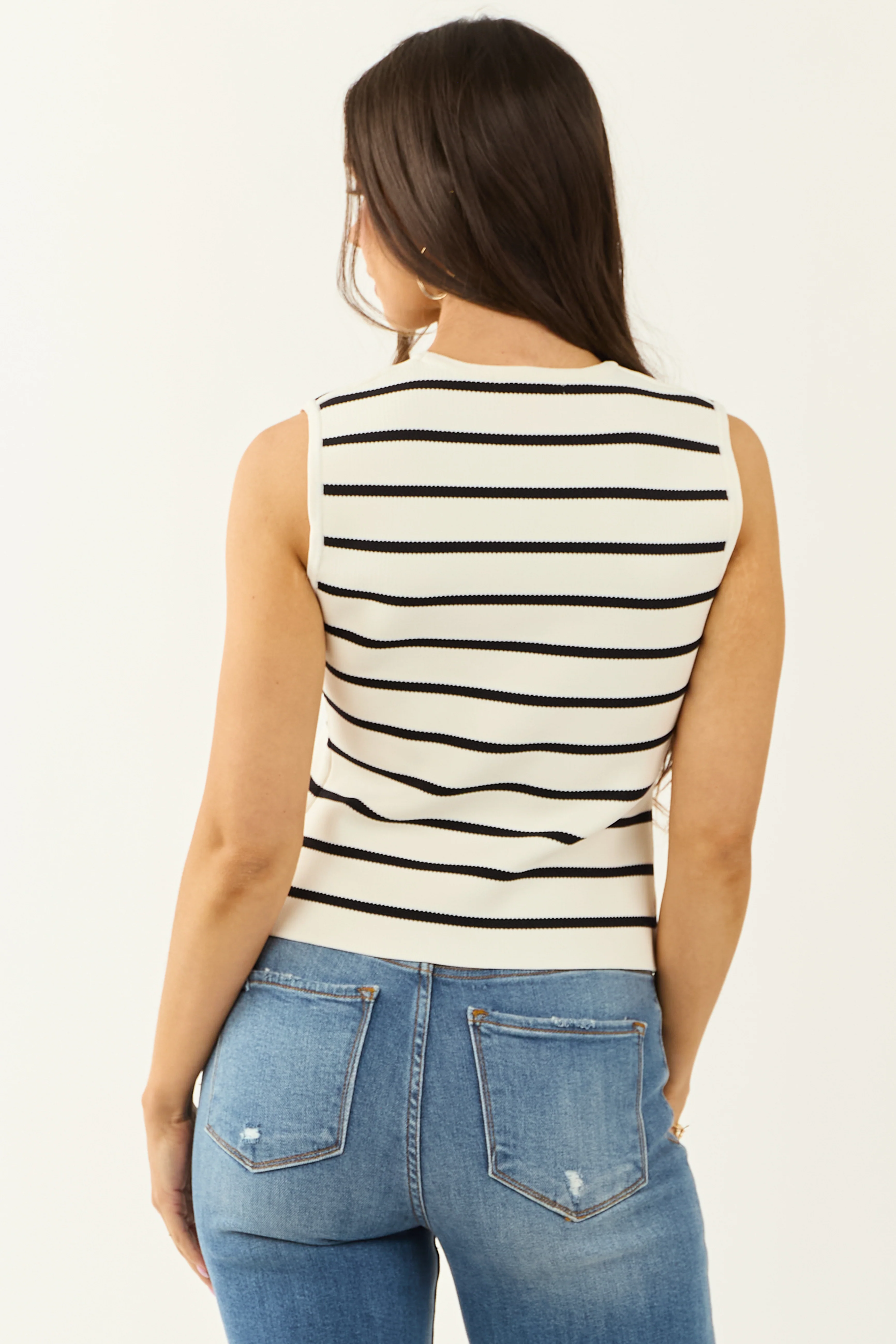 Ivory Striped Button Down Sweater Vest - Image 5