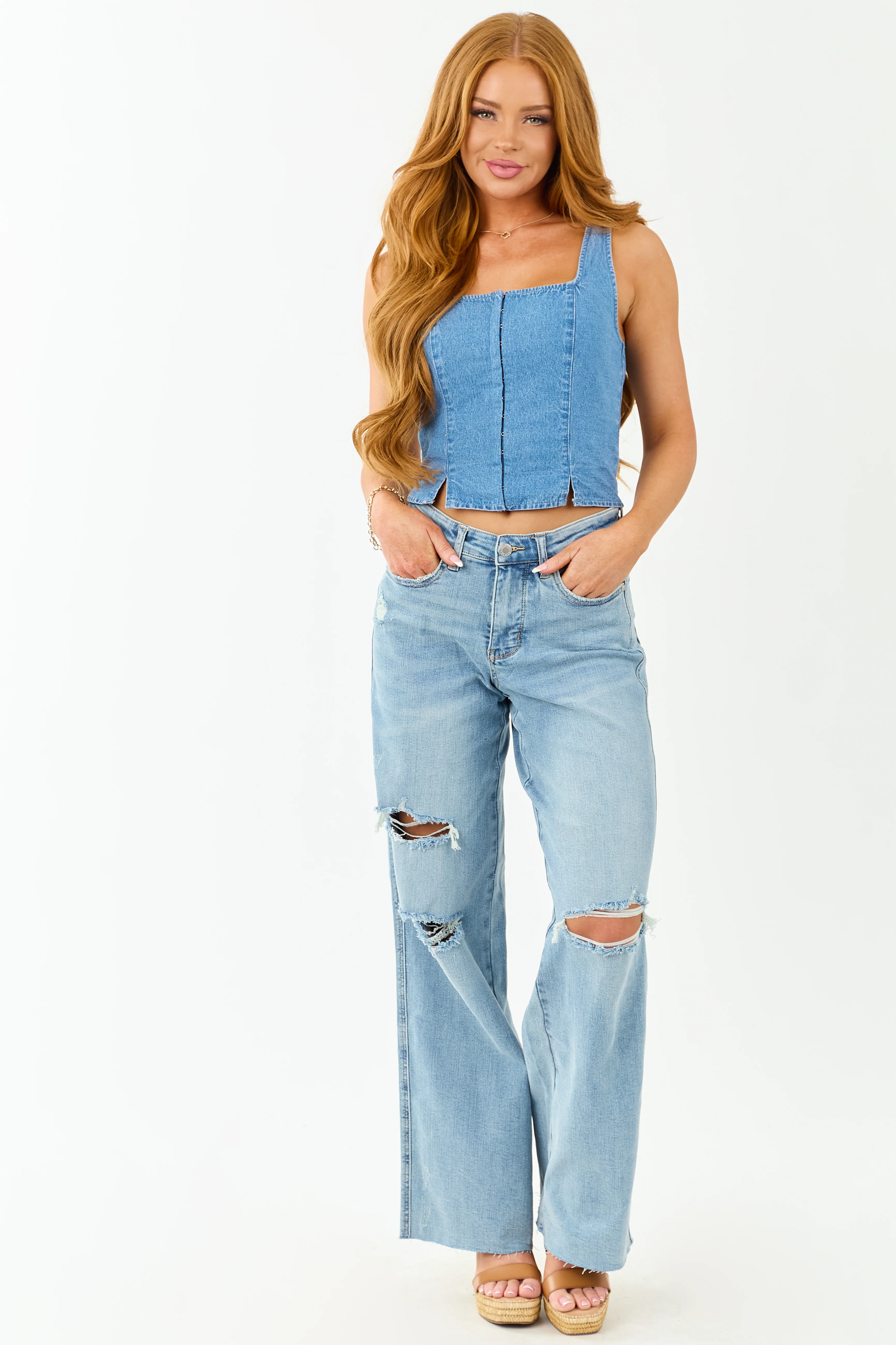 Judy Blue Tummy Control Distressed Stretchy Wide Jeans - Image 7
