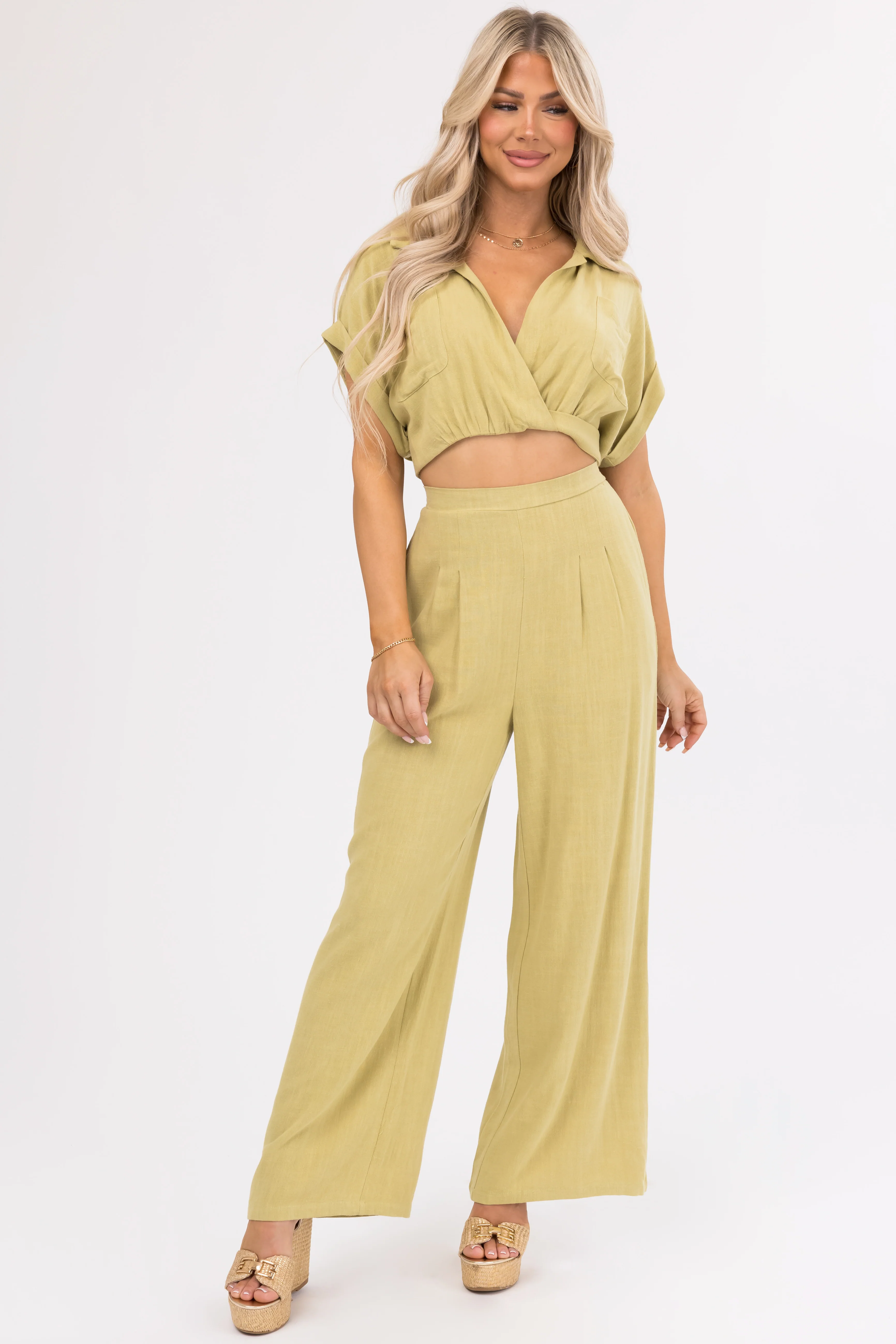 Key Lime Crop Top and Wide Leg Pants Set - Image 4