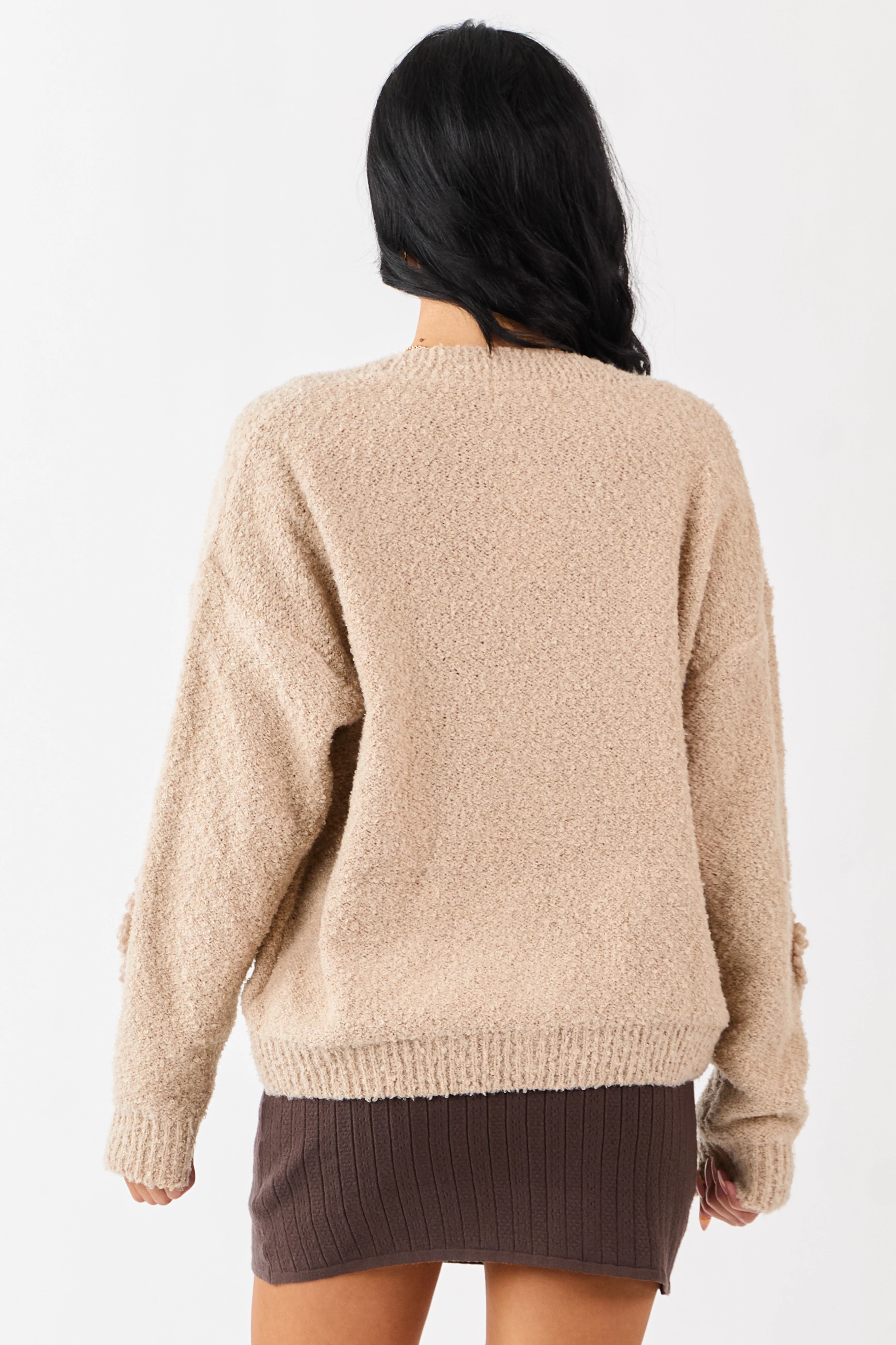 Khaki 3D Floral Applique Button Down Cardigan - Image 5