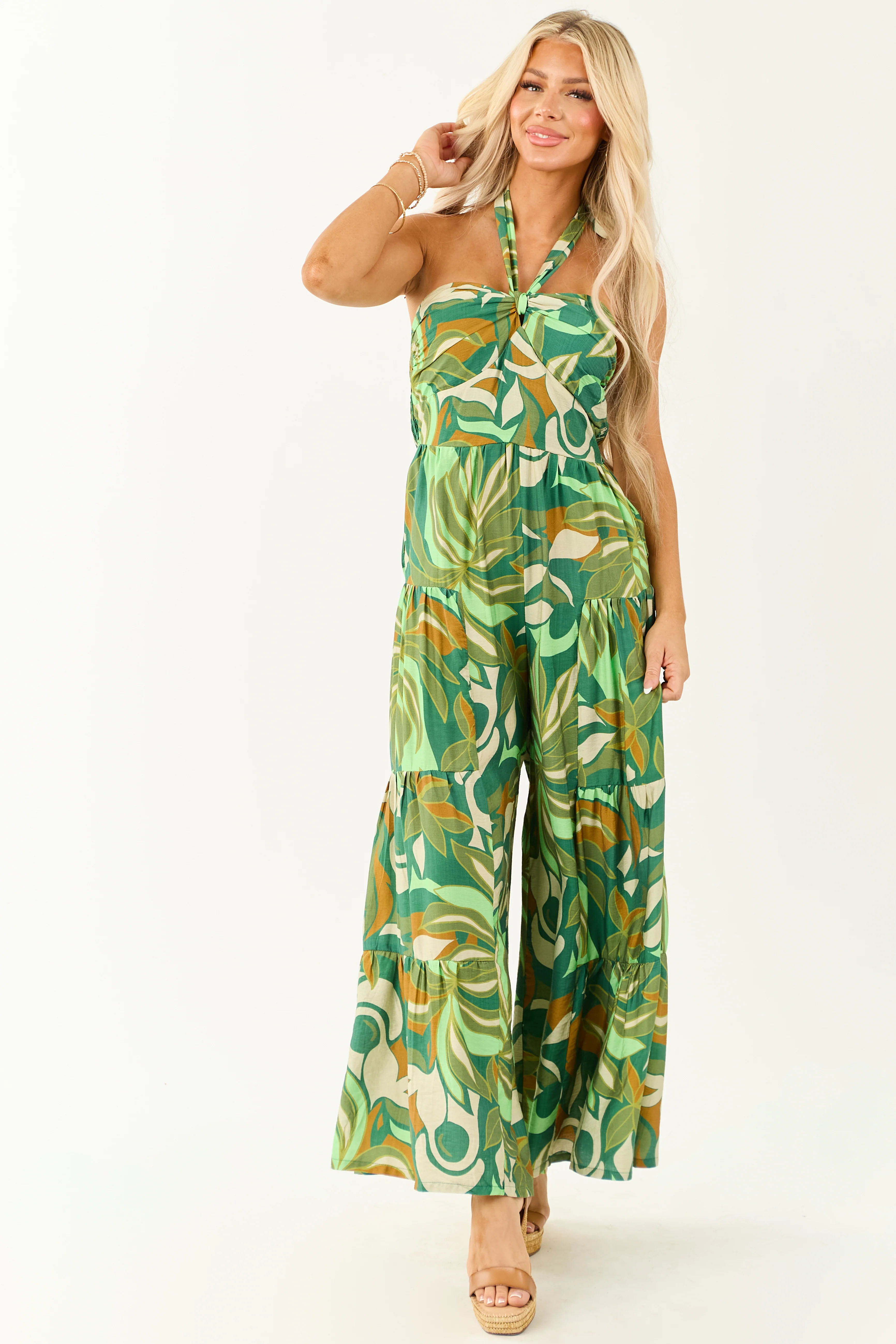 Kiwi Tropical Print Halter Front Tie Jumpsuit - Image 2