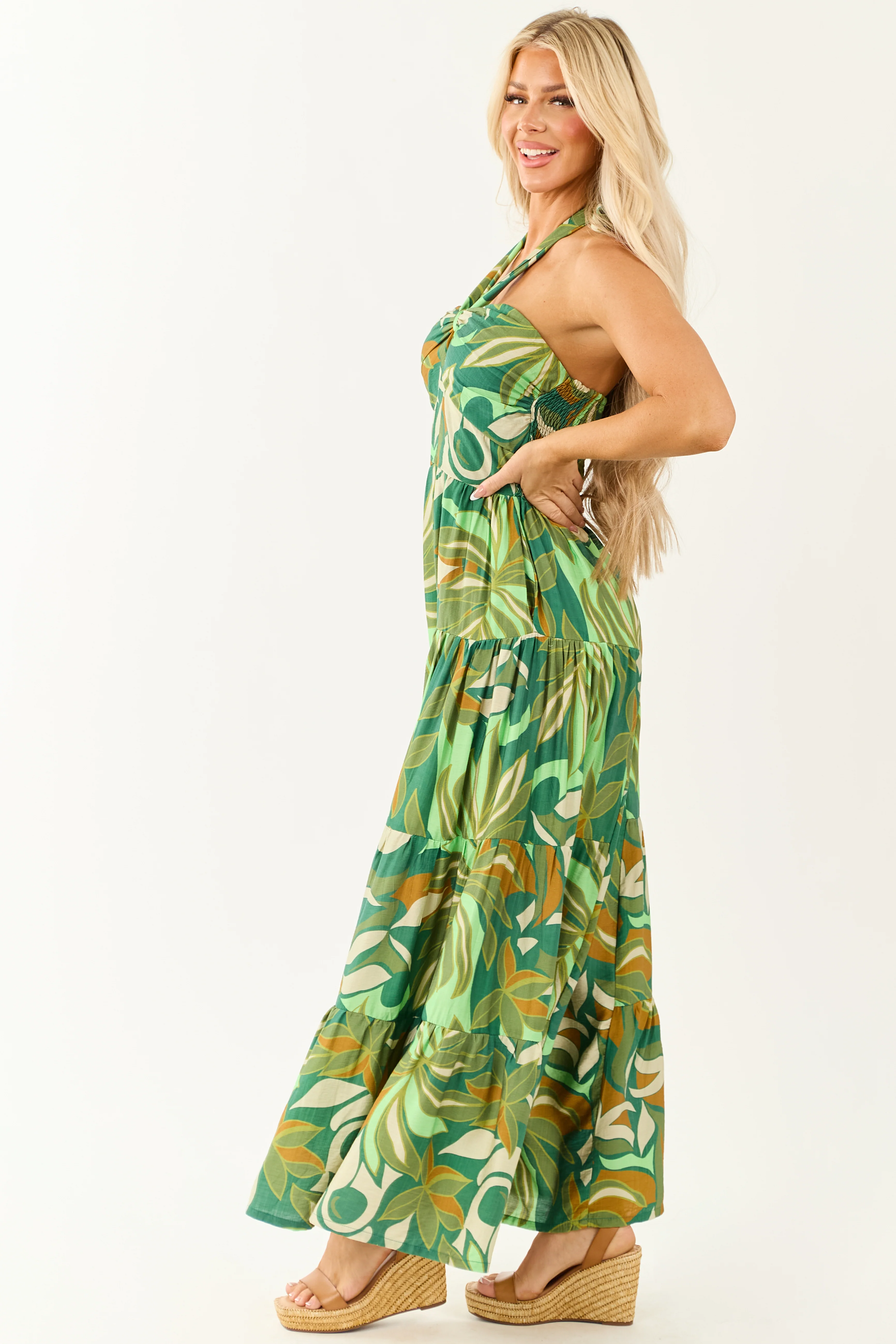 Kiwi Tropical Print Halter Front Tie Jumpsuit - Image 4
