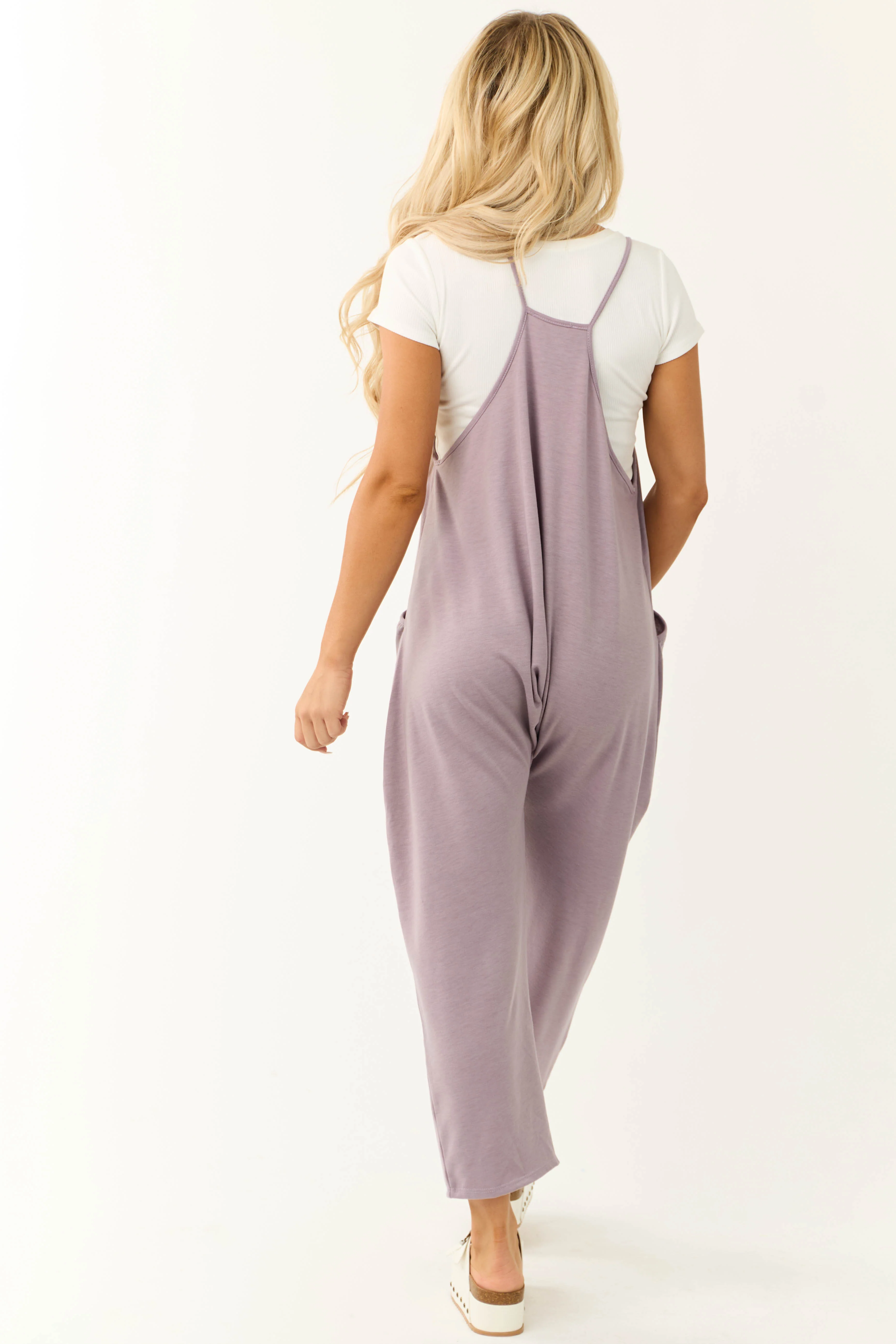 Lavender Sleeveless Front Pocket Loose Jumpsuit - Image 6