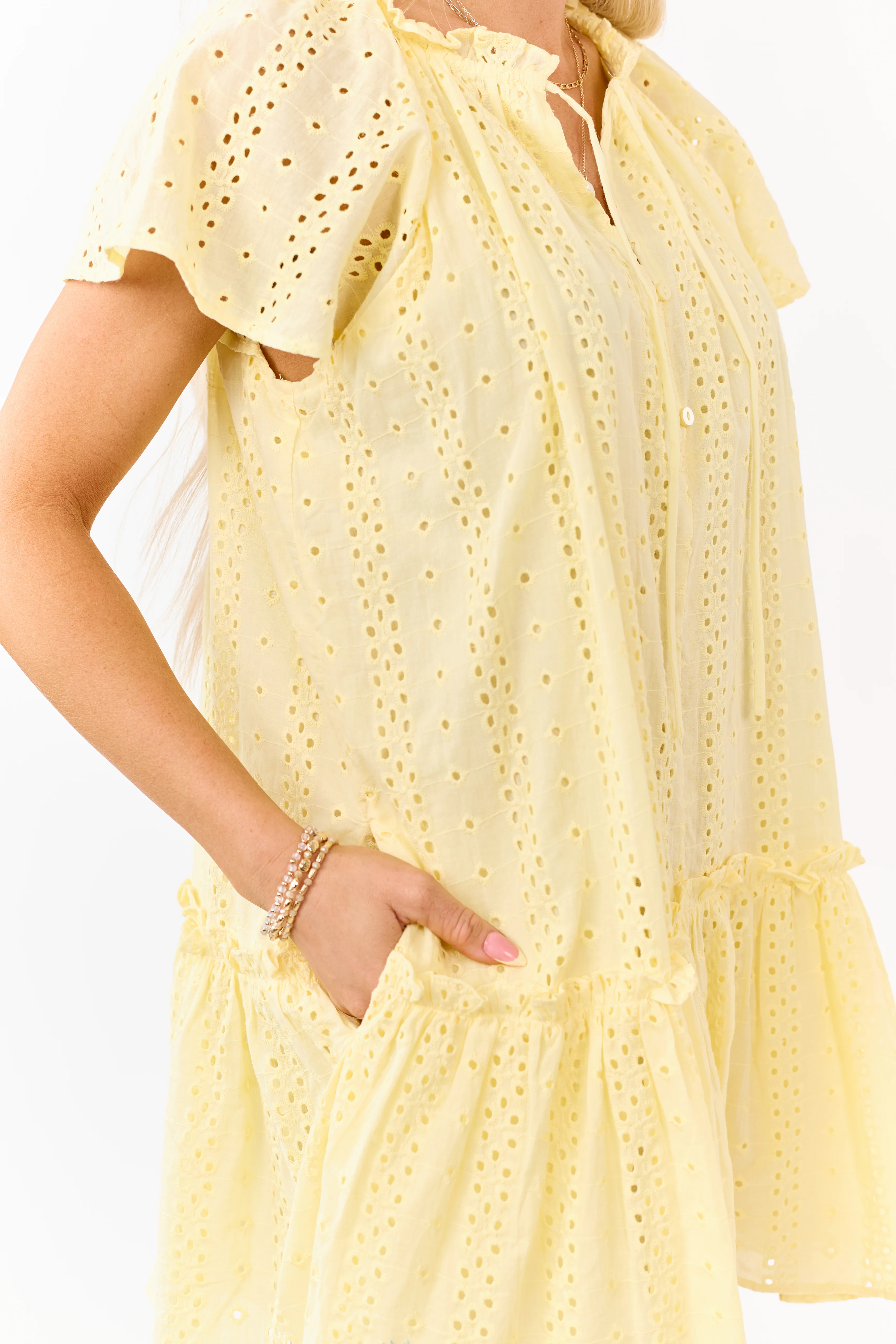 Lemon Eyelet Ruffle Cotton Shift Mini Dress - Image 6