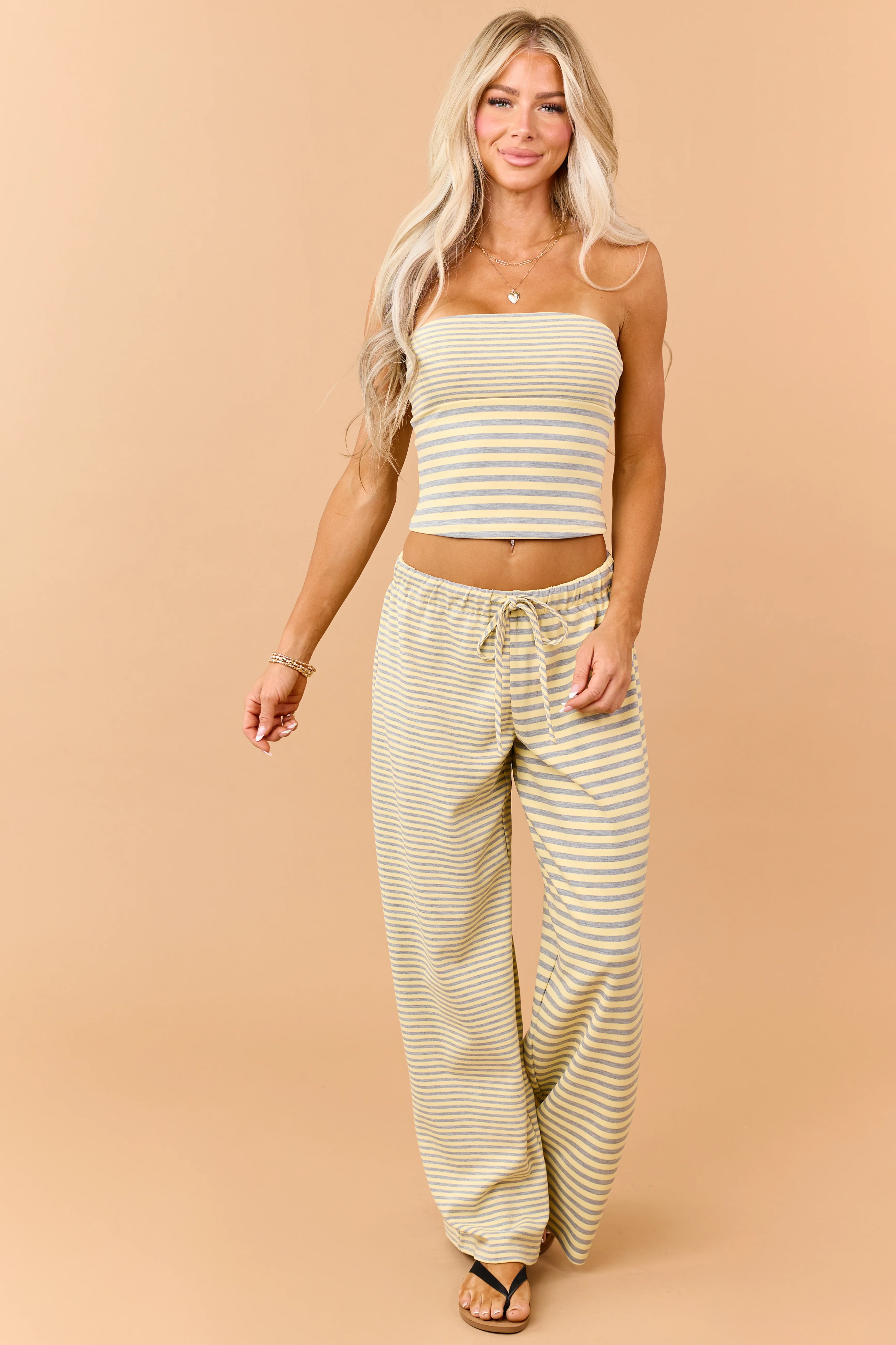 Lemon and Steel Striped Strapless Knit Top - Image 2