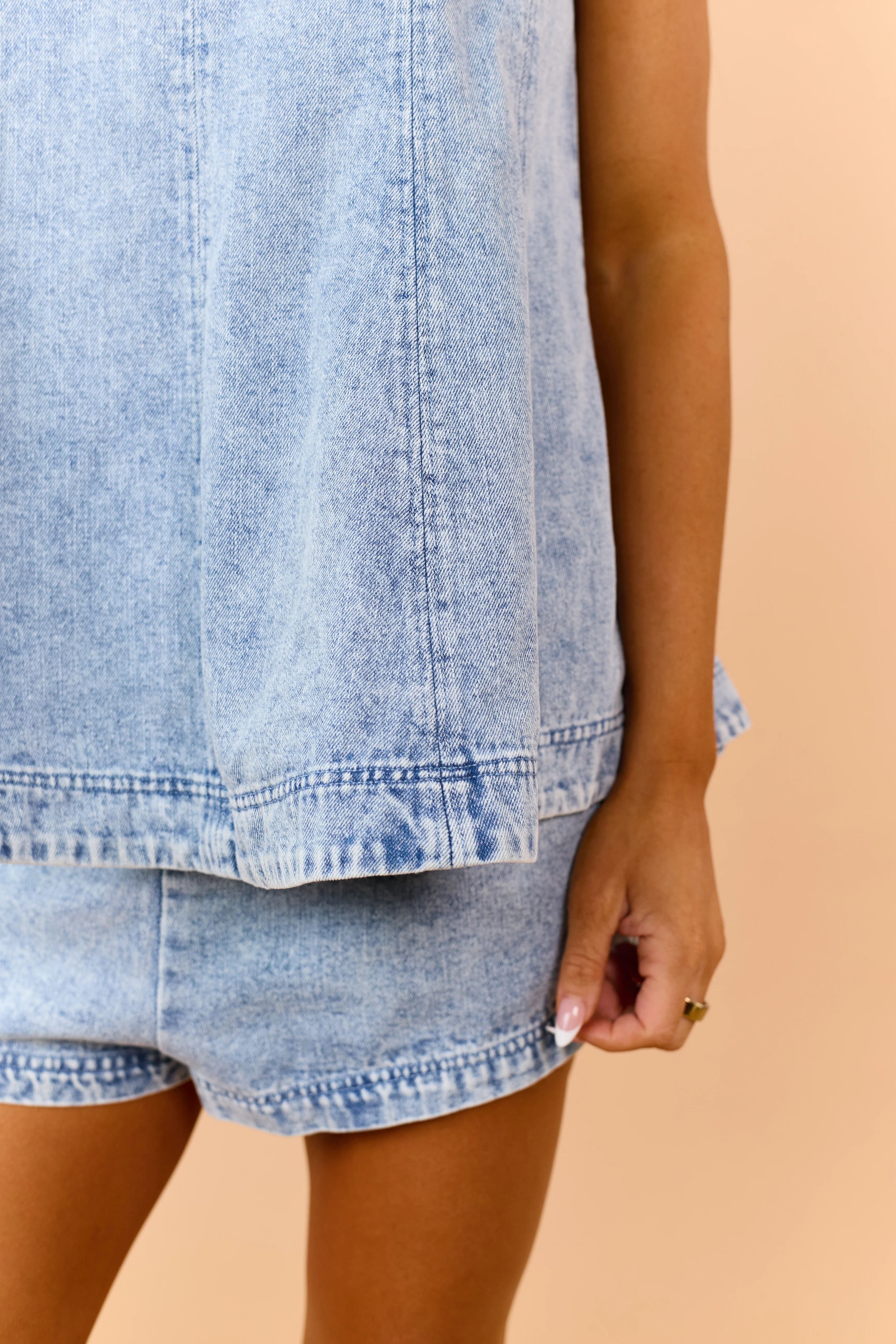 Light Wash Denim Flare Tank and Shorts Set - Image 18