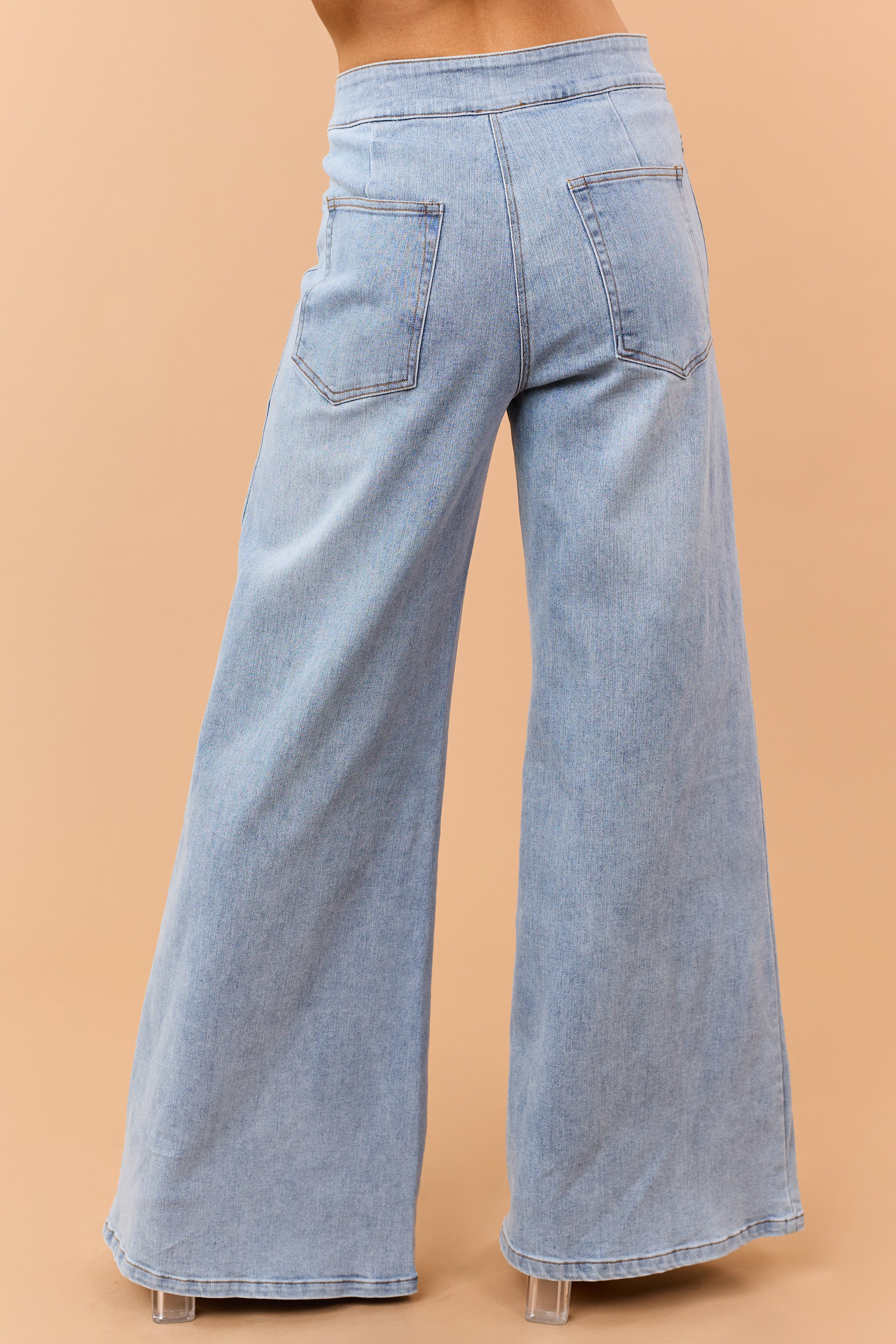 Light Wash High Rise Stretchy Wide Leg Jeans - Image 4