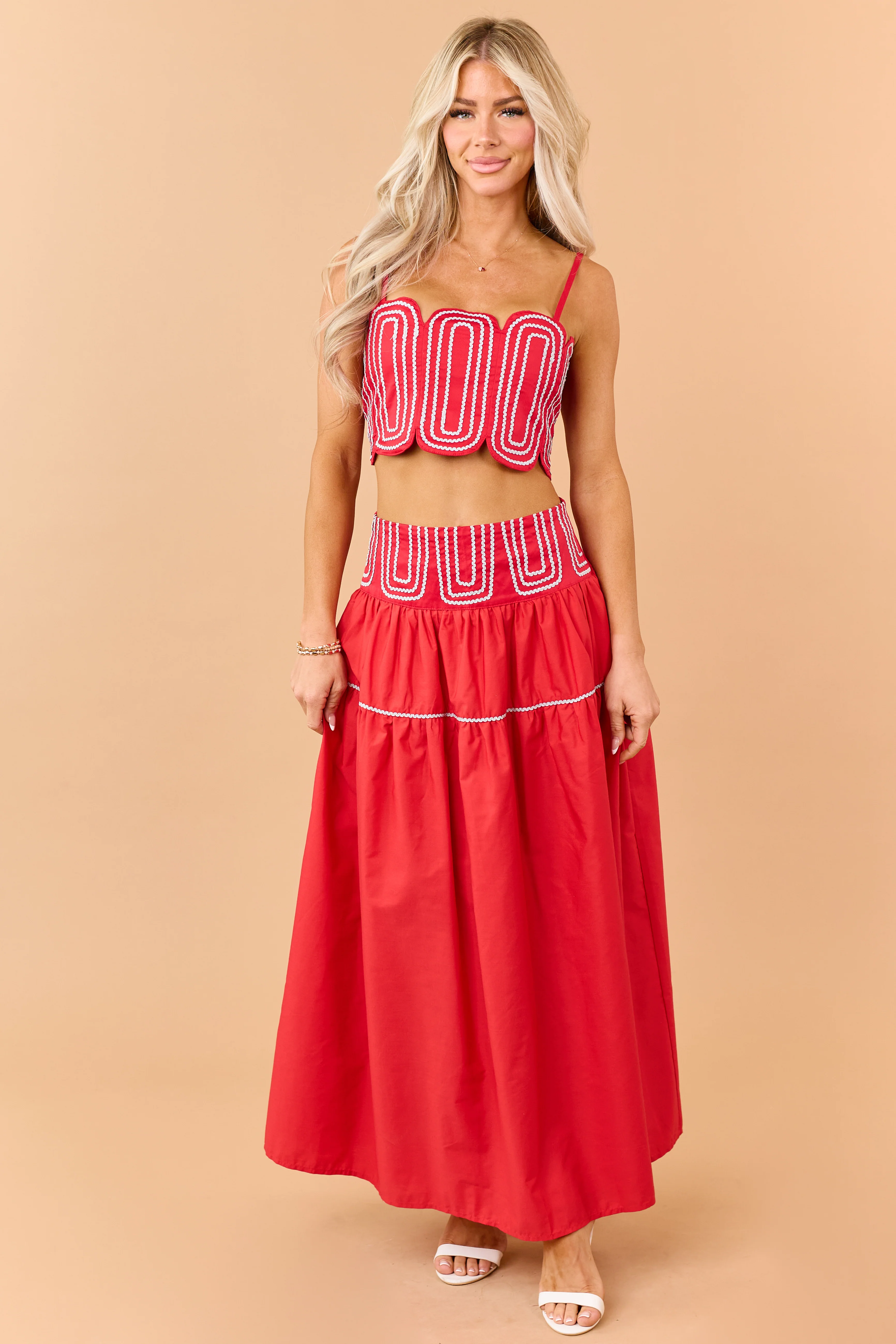 Lipstick Cotton Silver Contrast Top and Skirt Set - Image 2