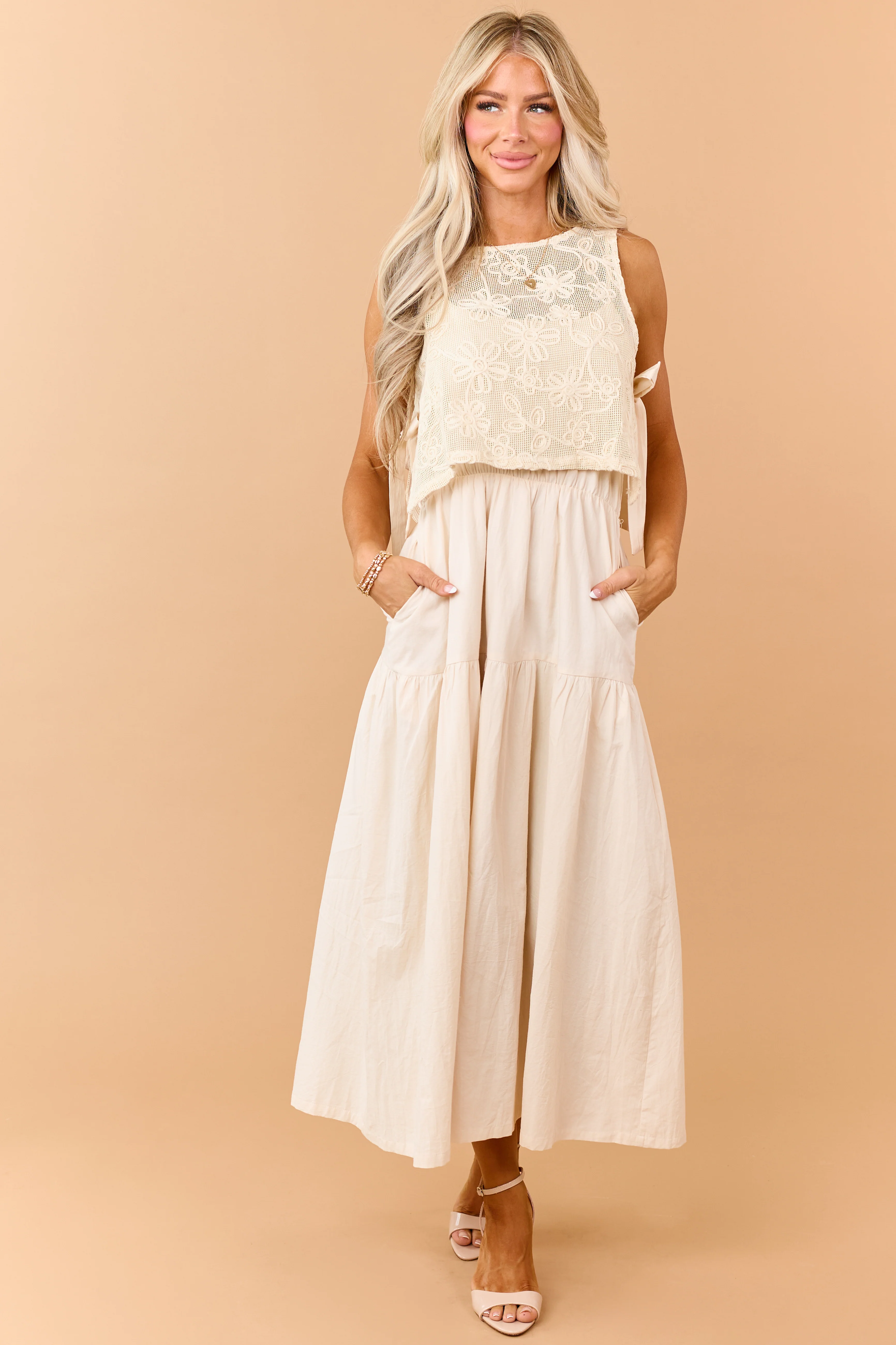 Listicle Almond Cotton Maxi Dress and Vest Set - Image 4