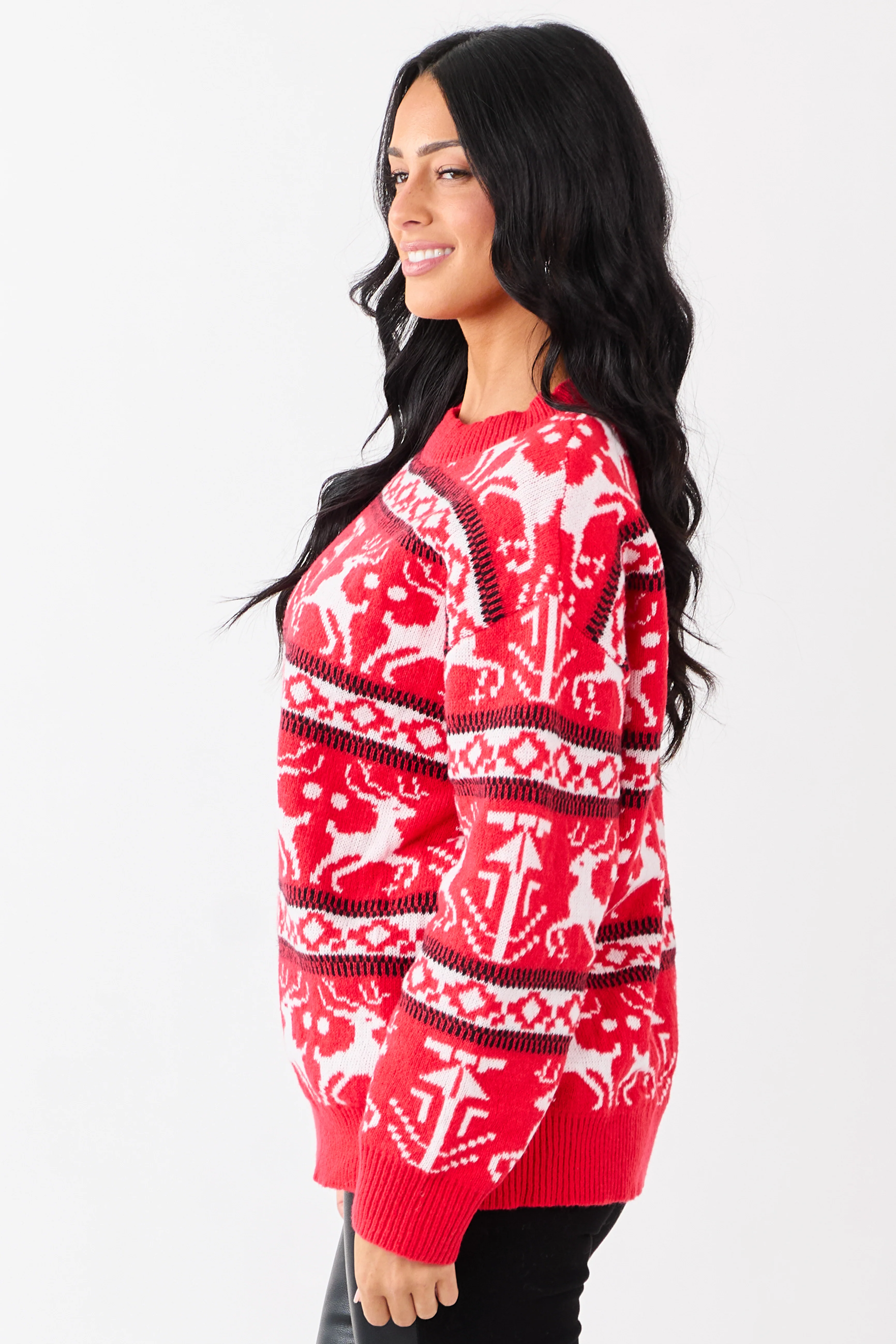 Lovelo Scarlet Holiday Fair Isle Knit Sweater - Image 4