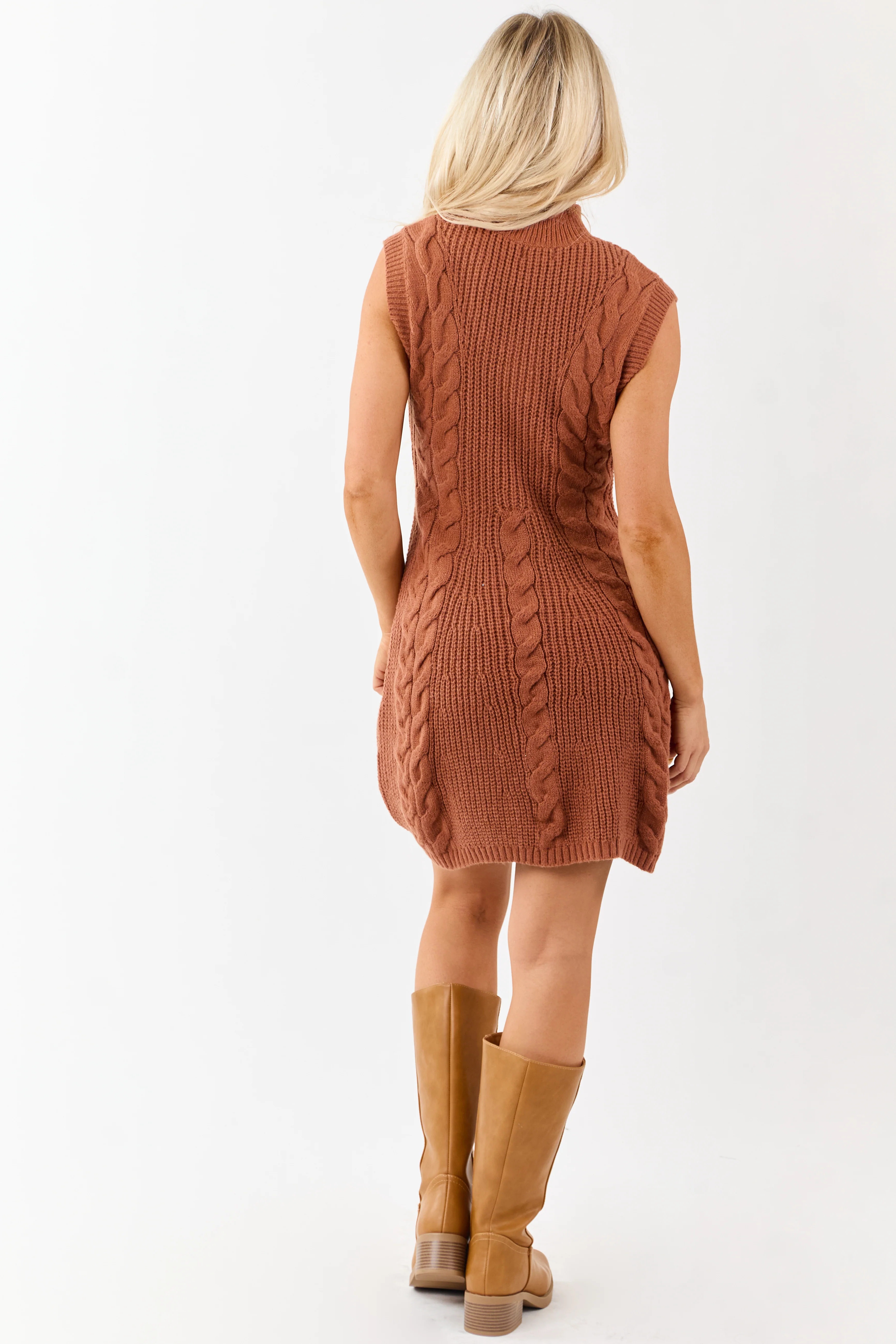 Lovelo Spice Mock Neck Cable Sweater Short Dress - Image 6