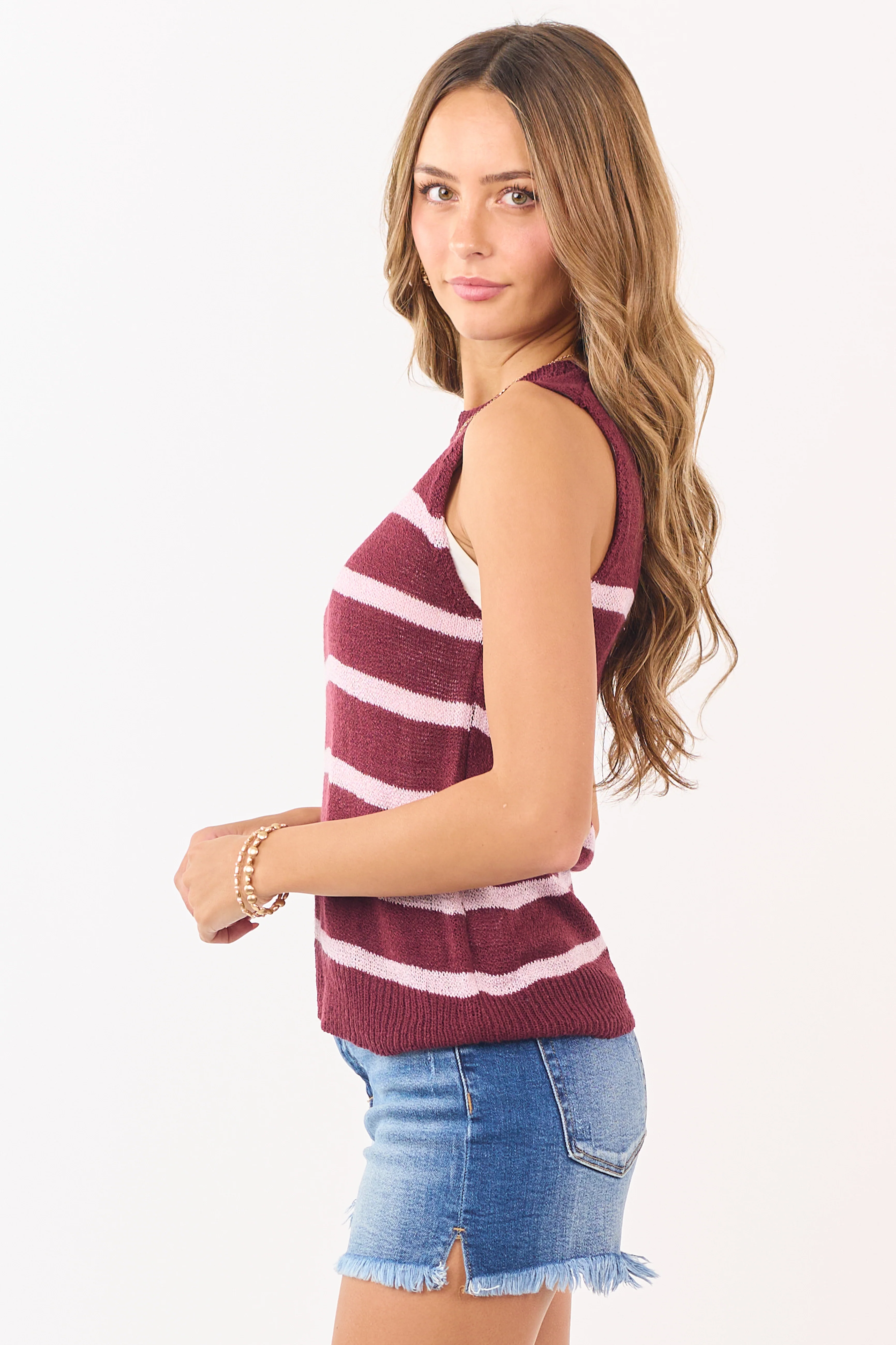 Mahogany and Mauve Striped Sweater Tank Top - Image 4
