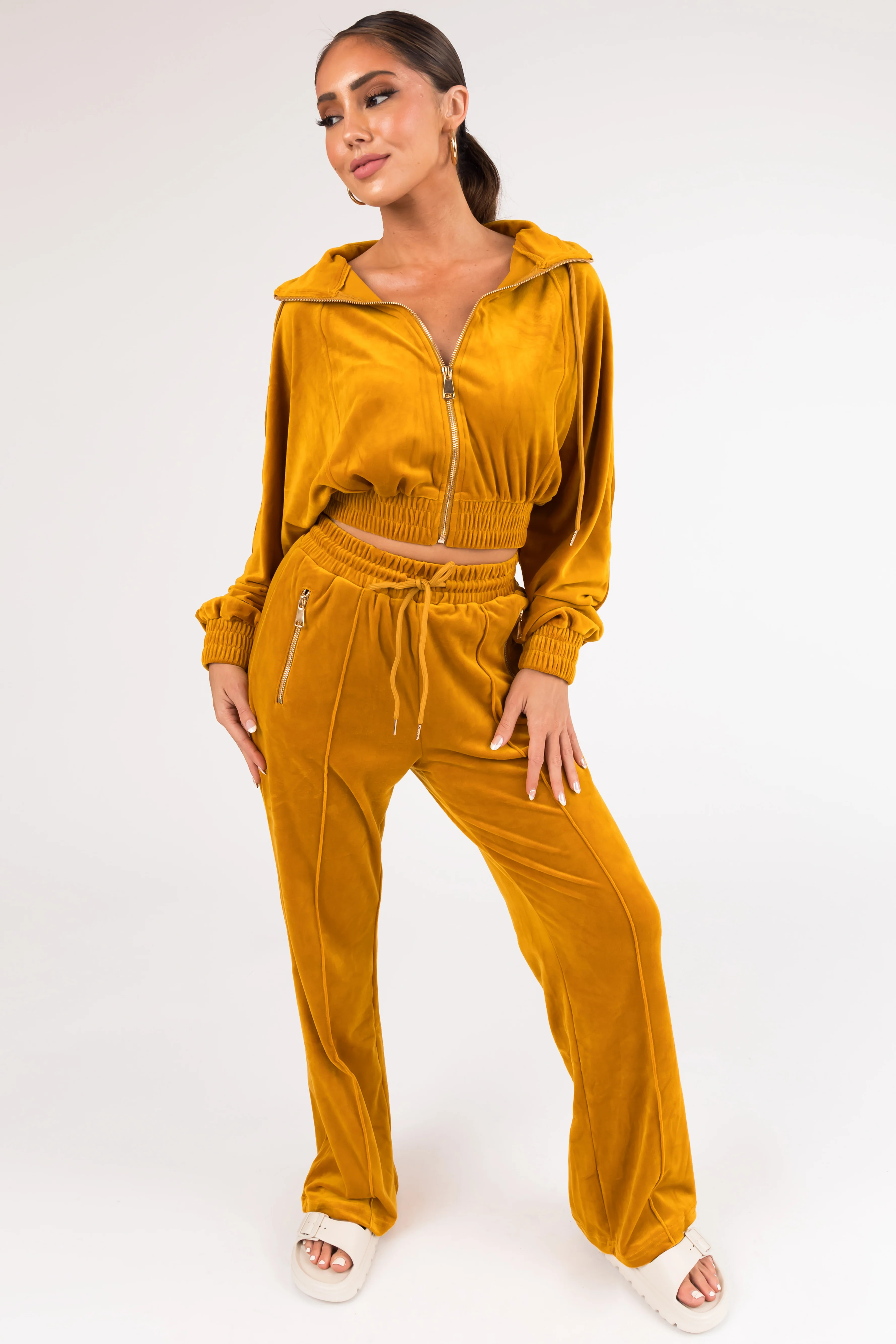Marigold Velour Zip Up Jacket and Joggers Set - Image 2