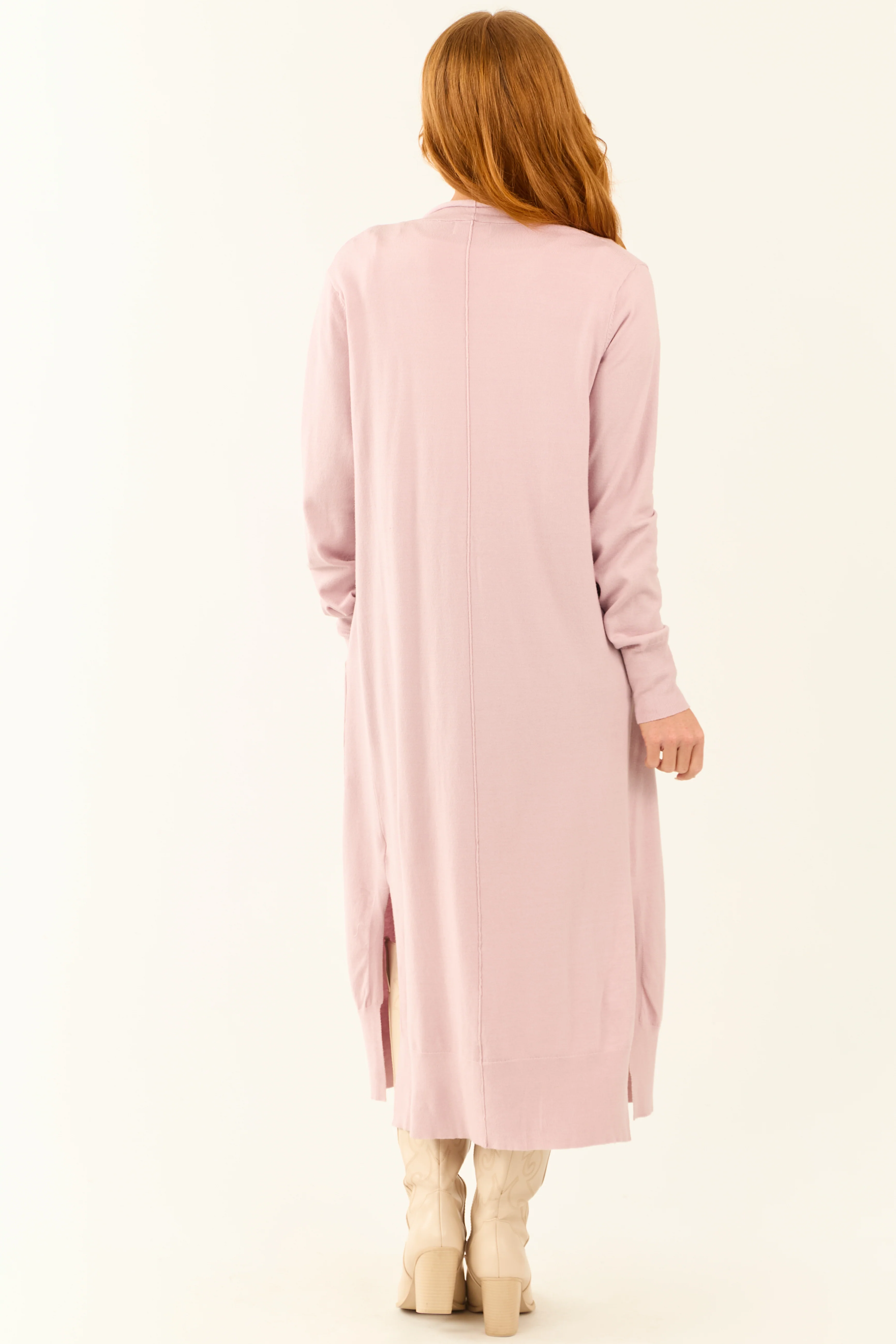 Mauve Open Front A-Line Long Sleeve Duster Cardigan - Image 6