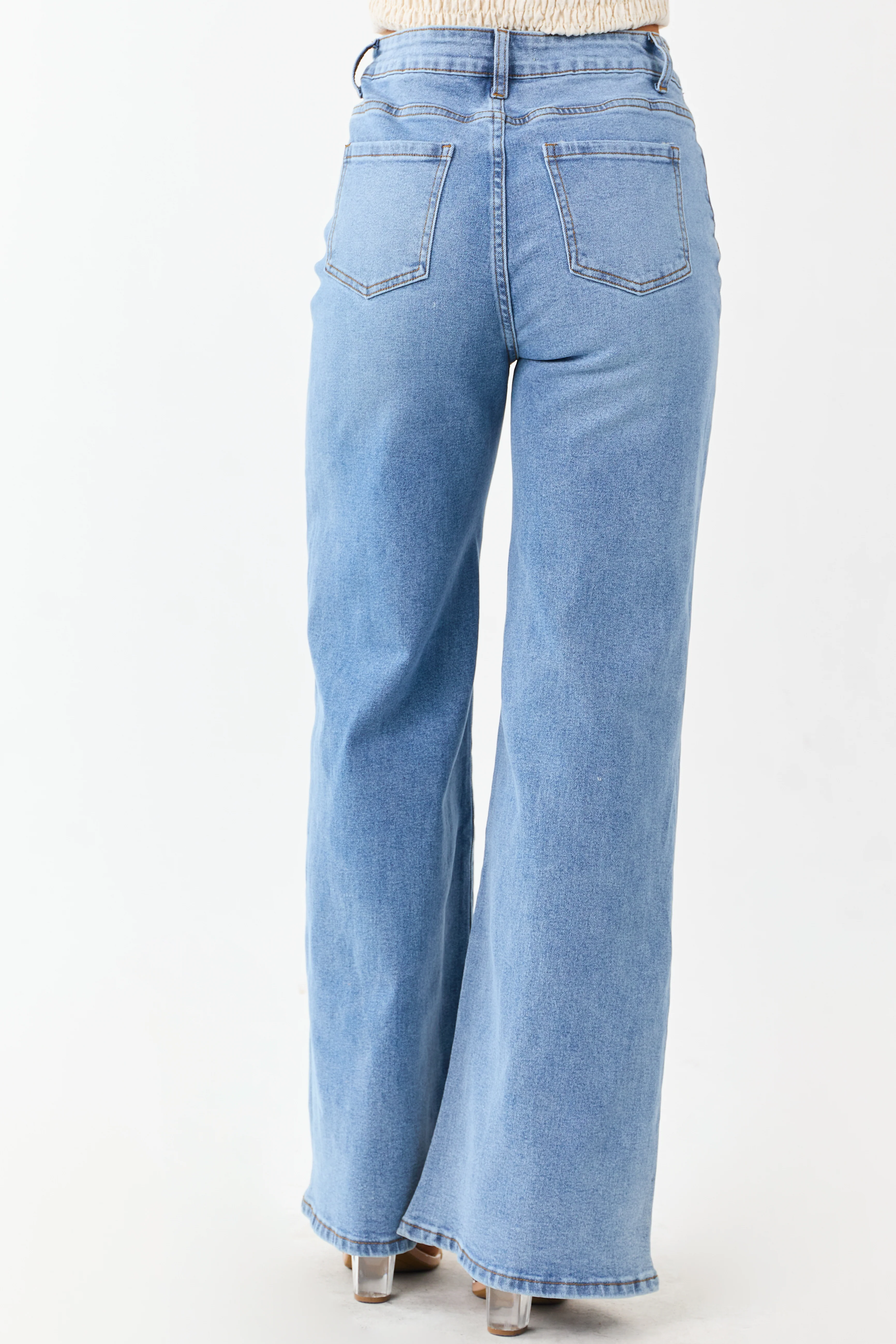 Medium Wash High Rise Wide Leg Stretchy Jeans - Image 4