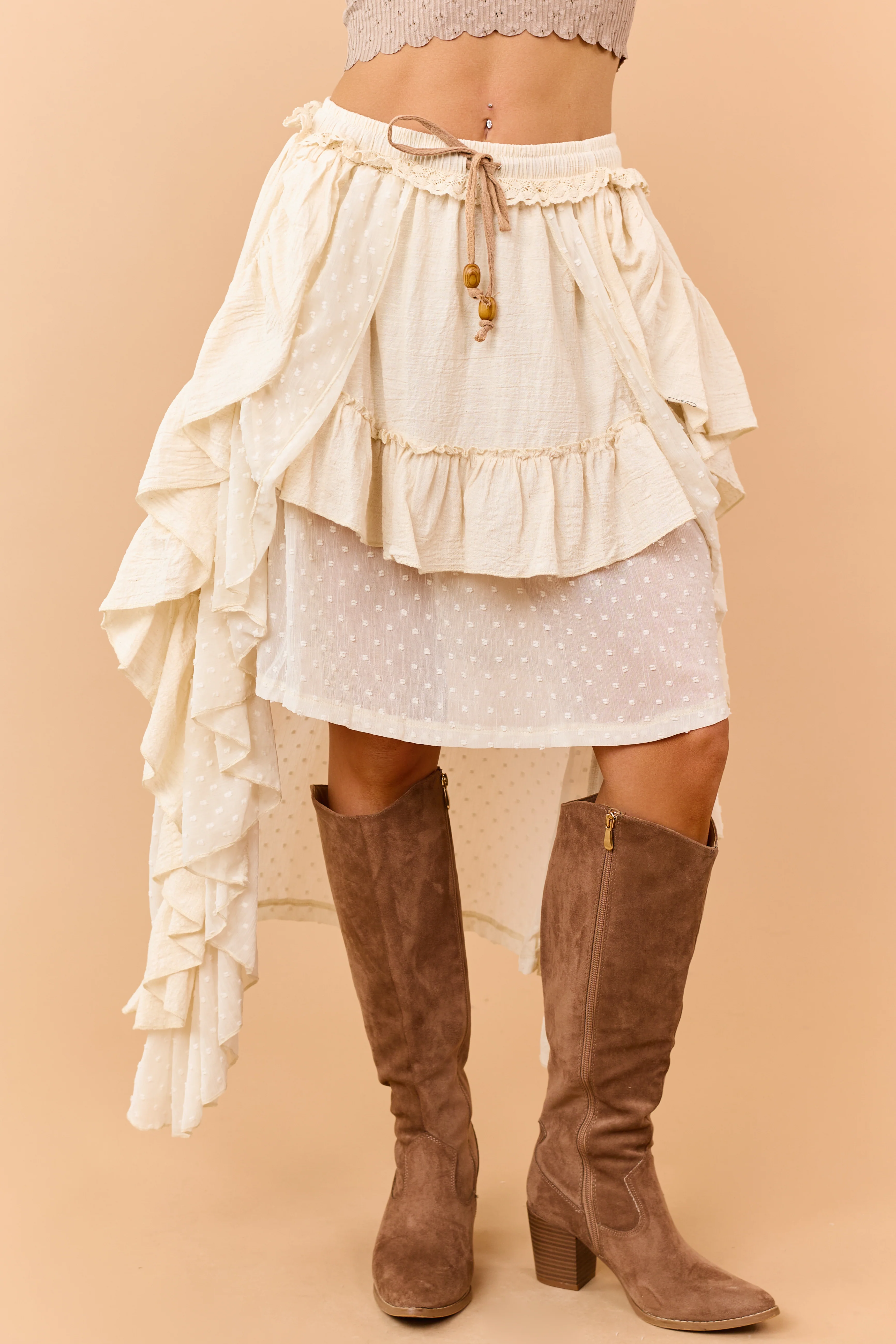 Mello Almond High Low Swiss Dot Maxi Skirt - Image 2