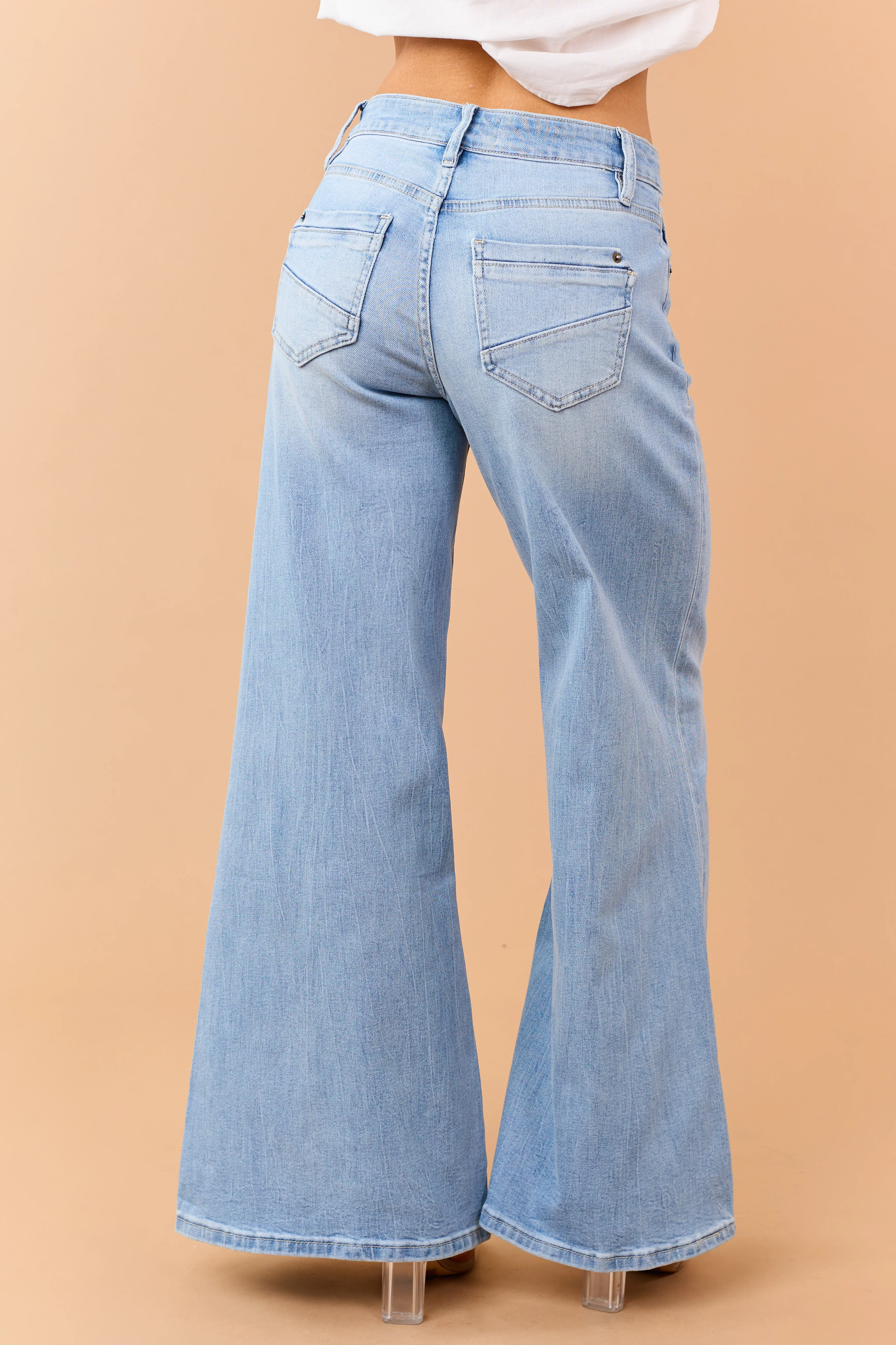 Mica Denim Light Wash Mid Rise Wide Stretchy Jeans - Image 4