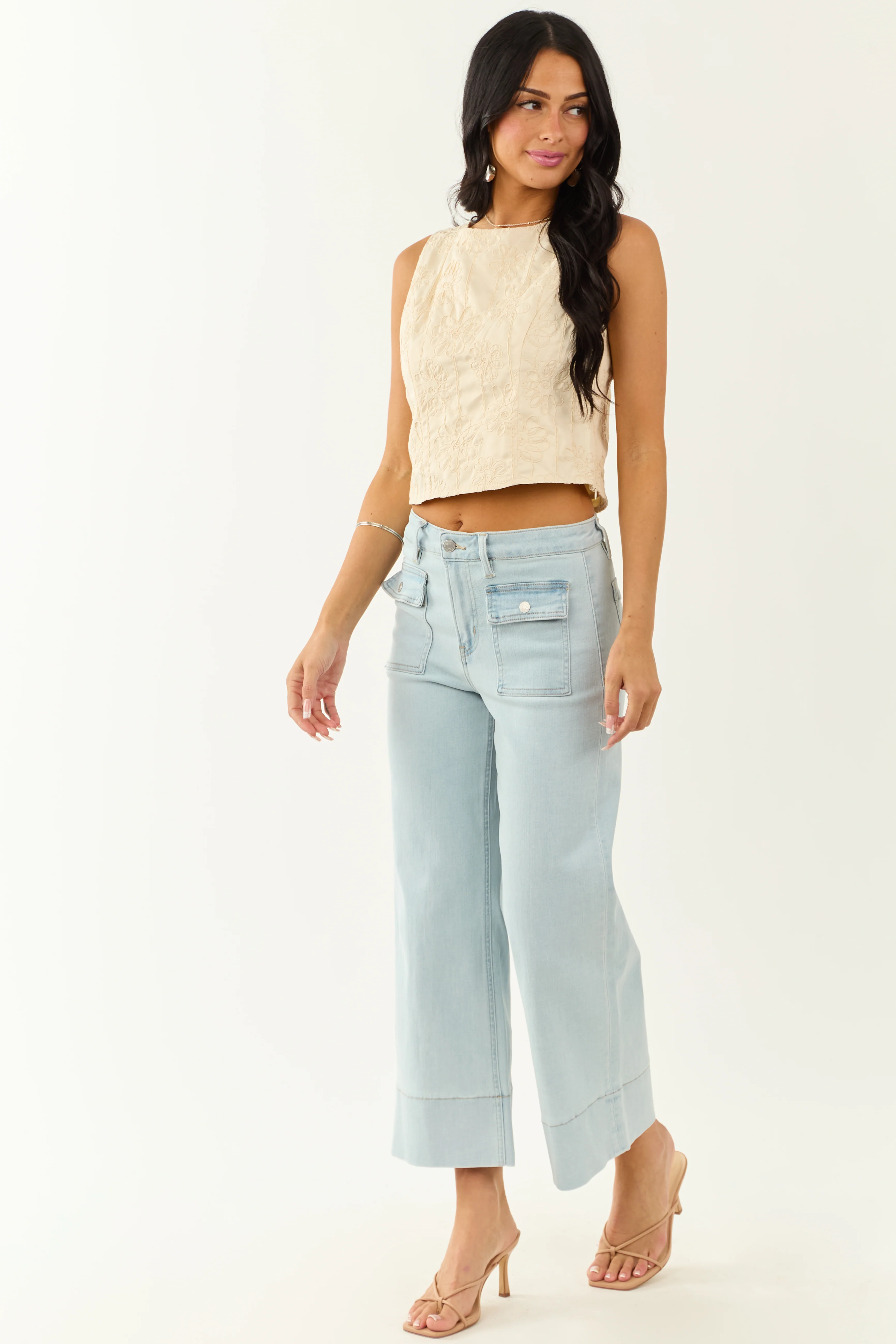 Mica Denim Light Wash Wide Leg Stretchy Jeans - Image 5