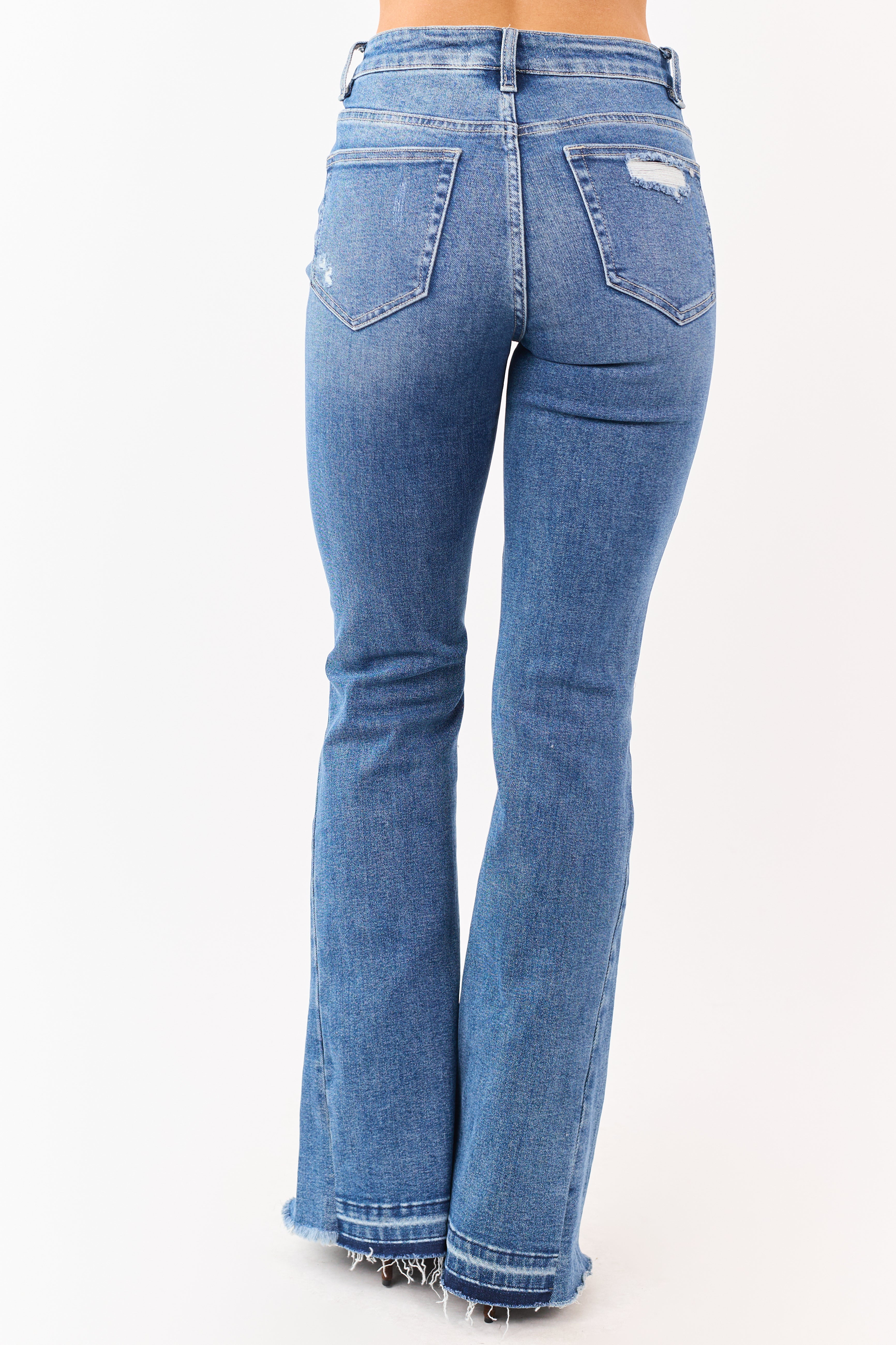 Mica Denim Medium Distressed Stretchy Flare Jeans - Image 4