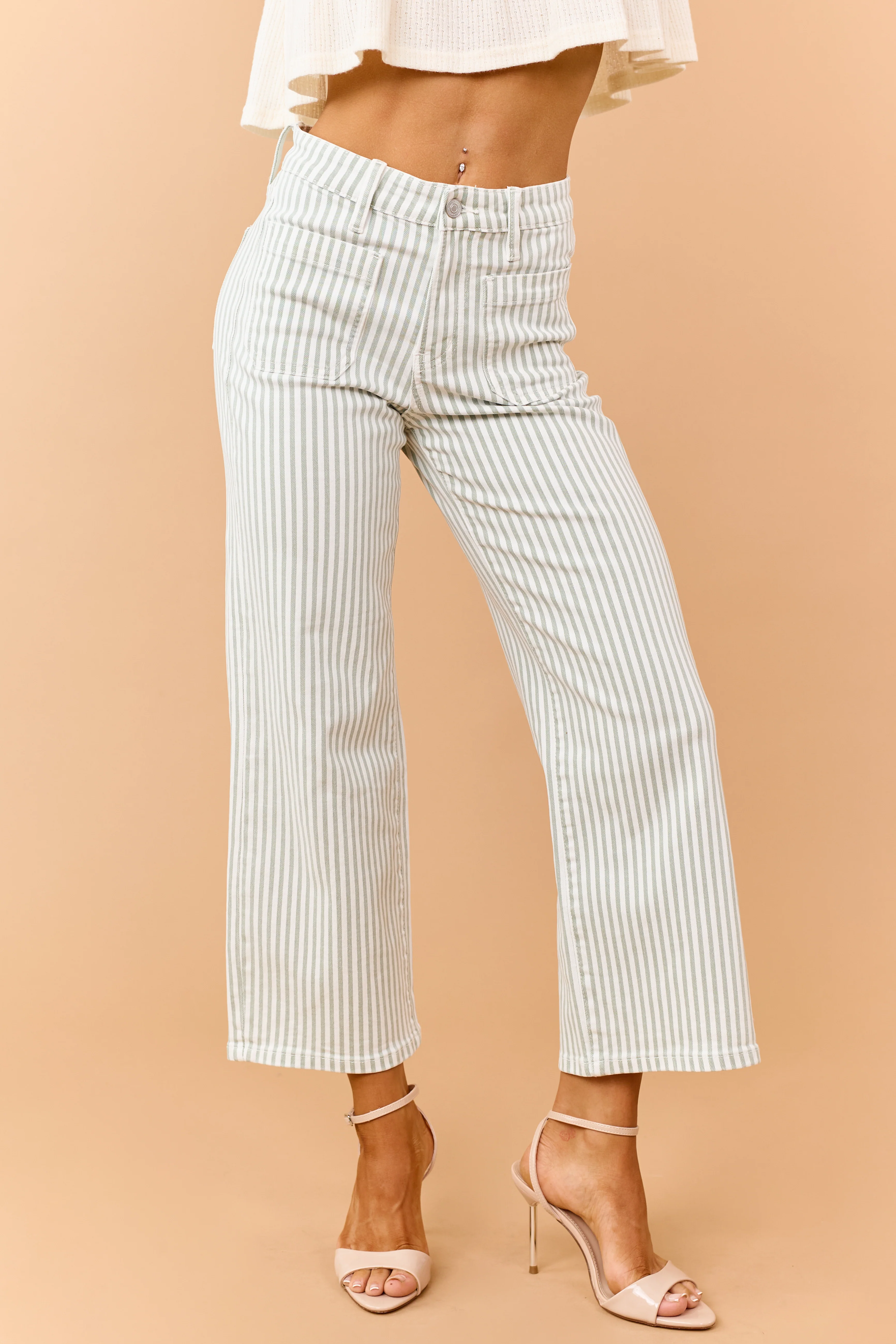 Mica Denim Sage Striped Wide Crop Stretch Jeans - Image 2