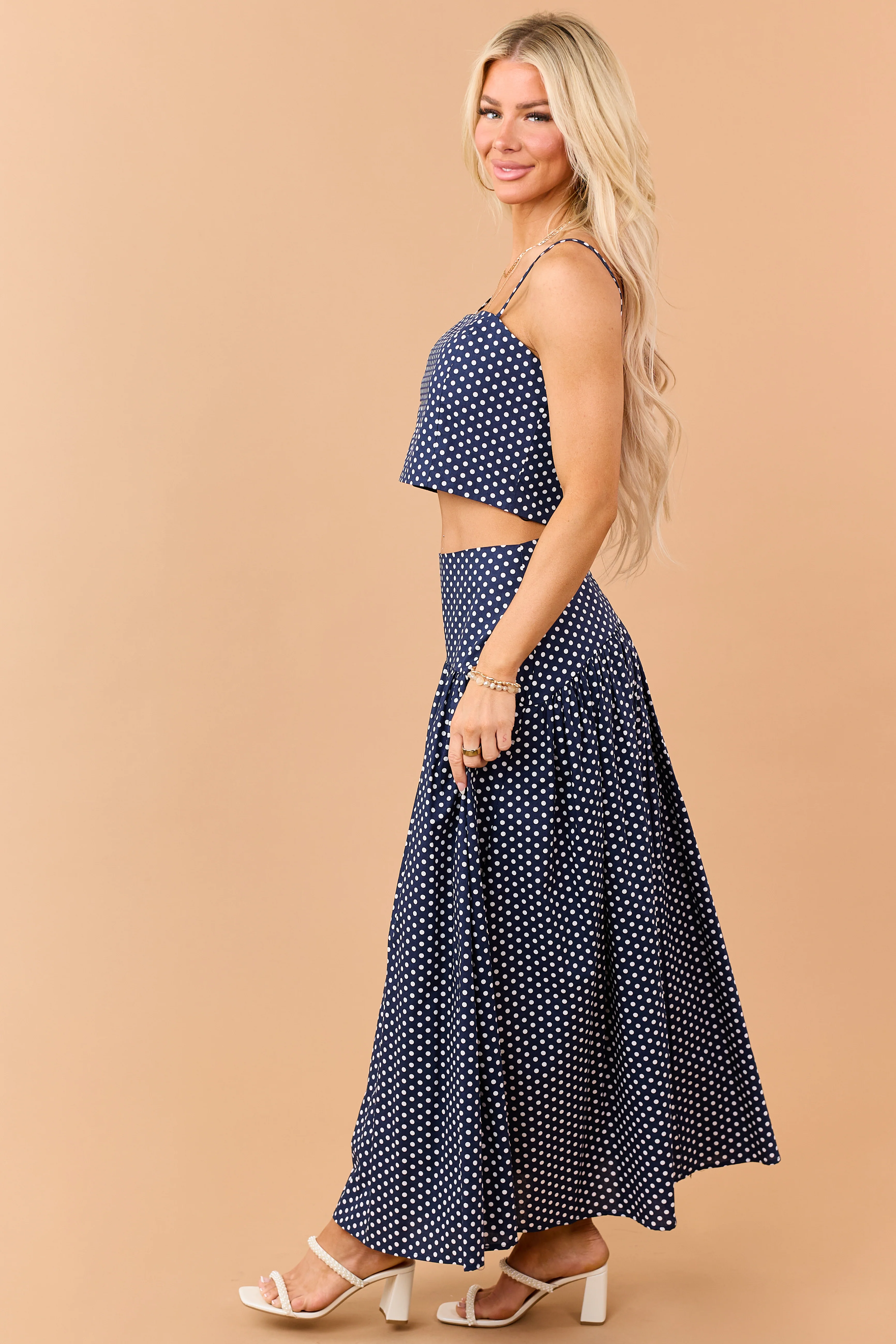 Navy and White Polka Dot Cotton Maxi Skirt - Image 4