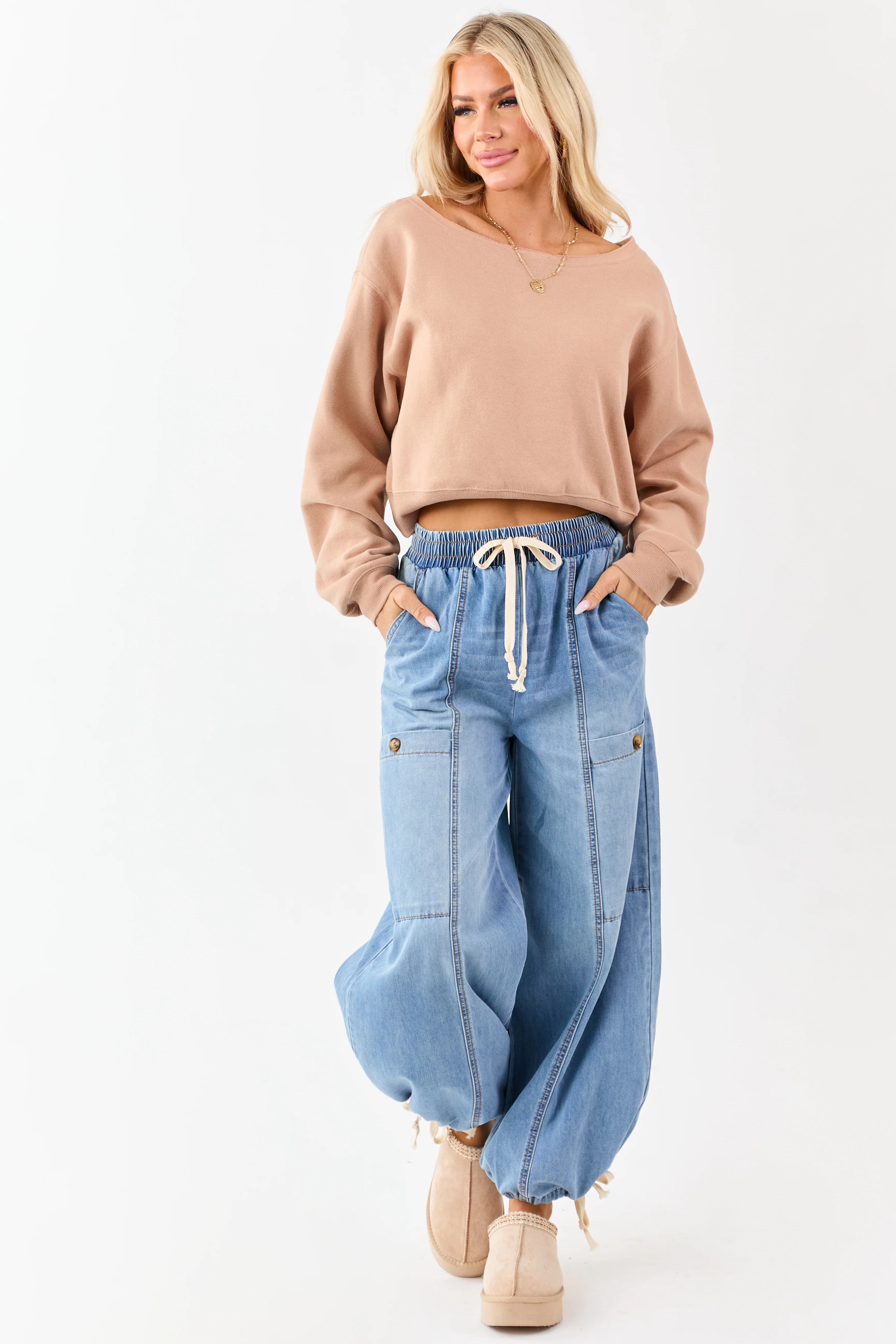 Nude Raw Boat Neck Boxy Pullover Sweatshirt - Image 4