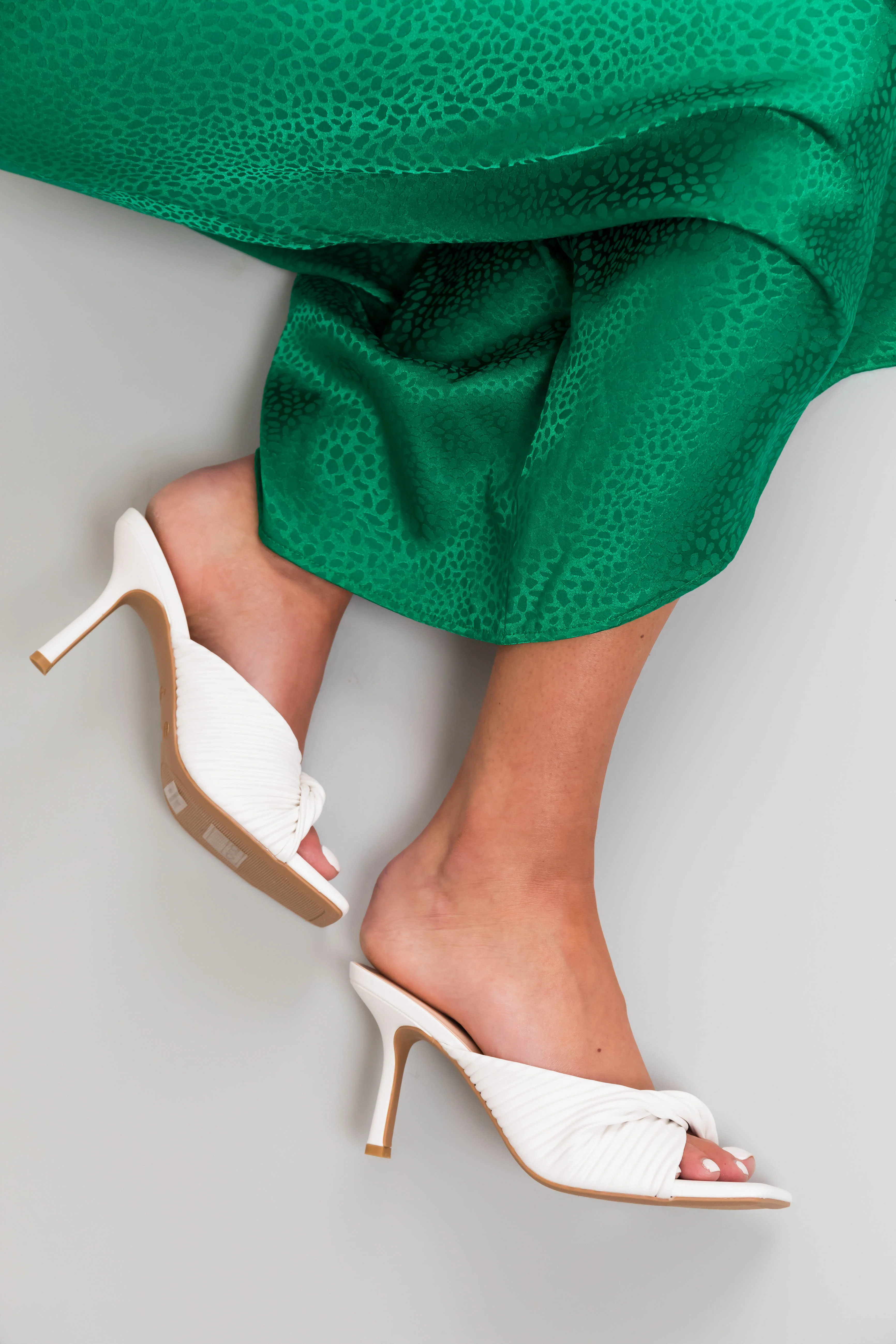 Off White Faux Leather Twisted Square Toe Heels - Image 2