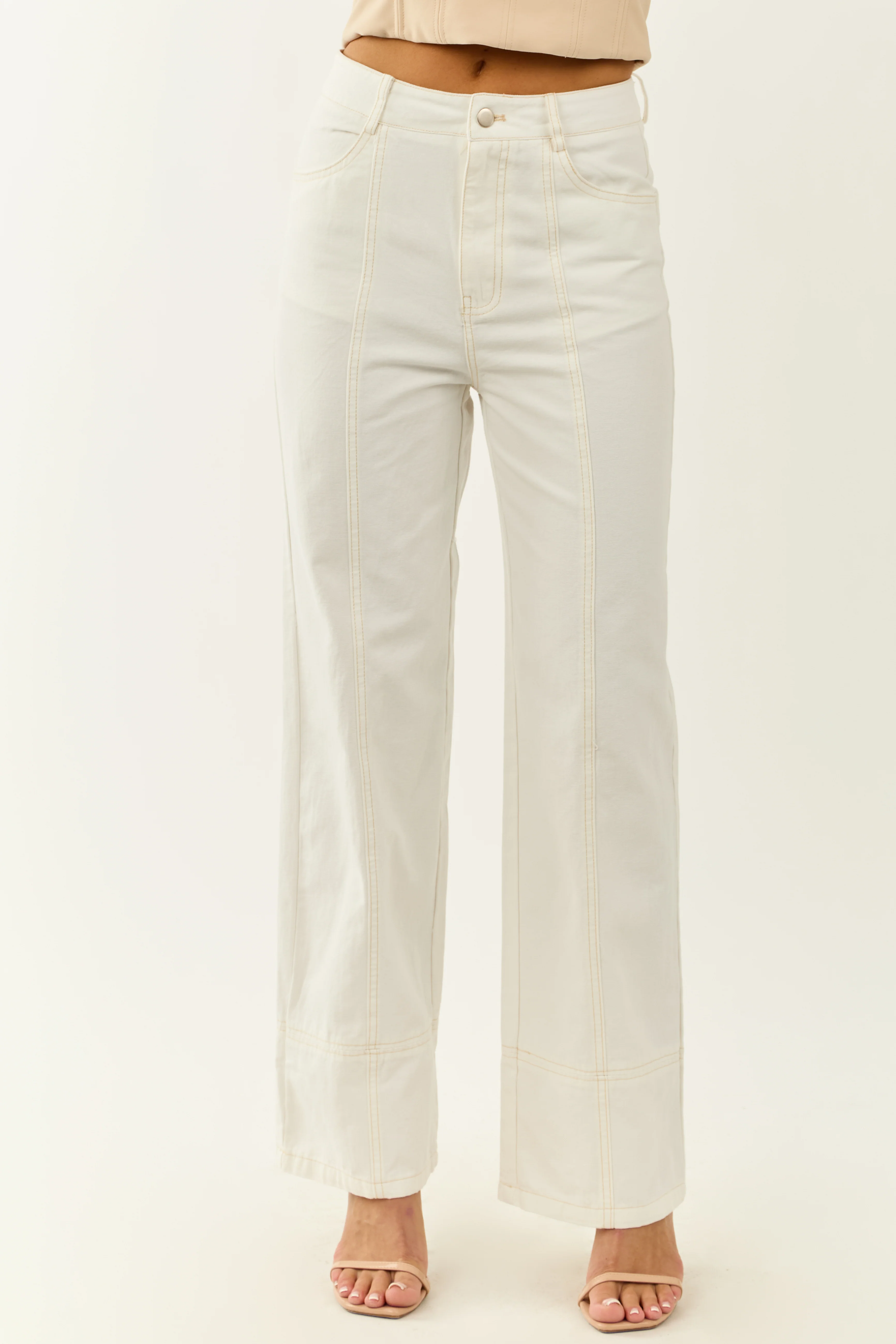Off White High Waisted Straight Leg Denim Pants - Image 2