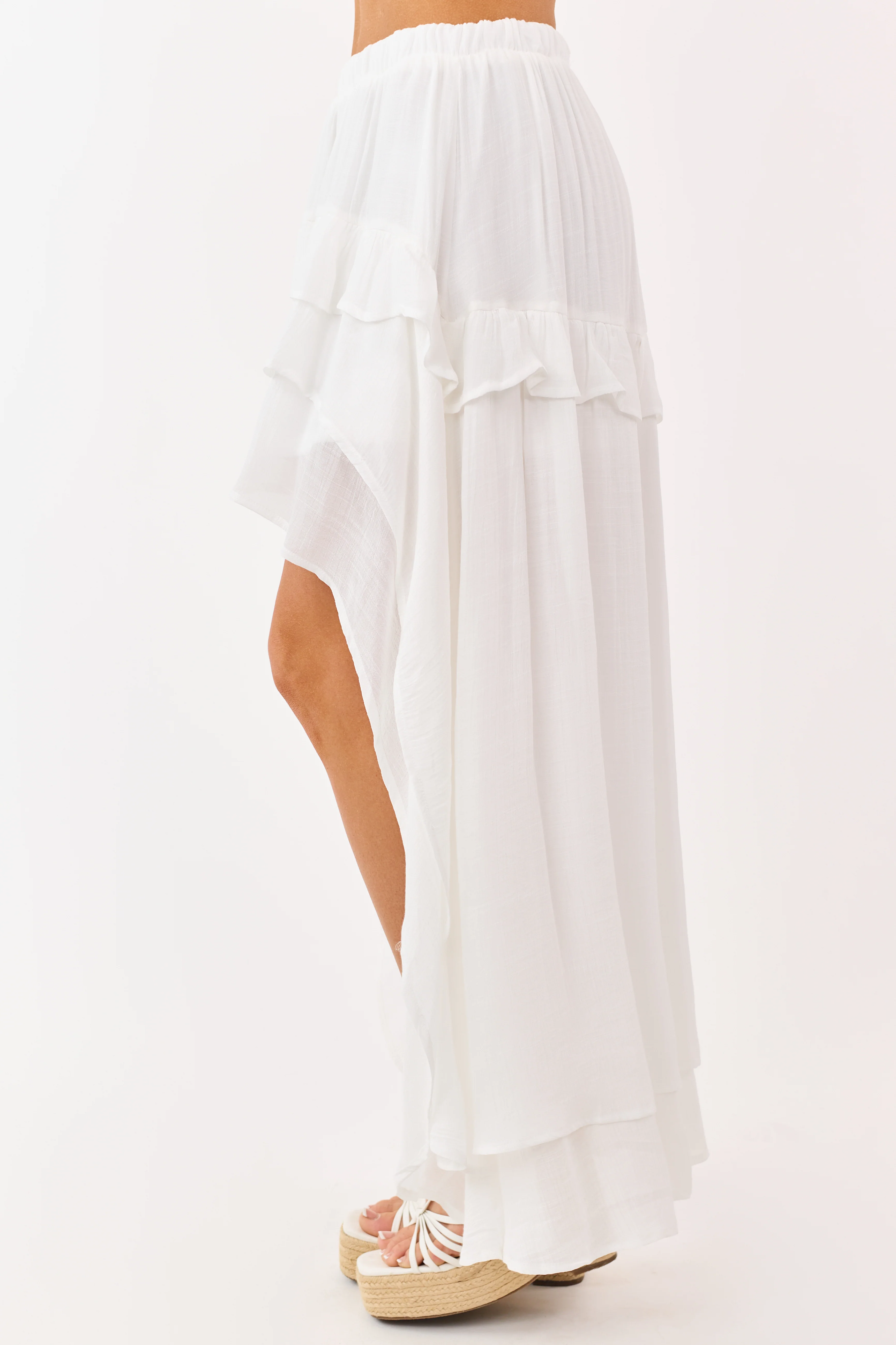 Off White Waterfall High-Low Hem Maxi Skirt - Image 3