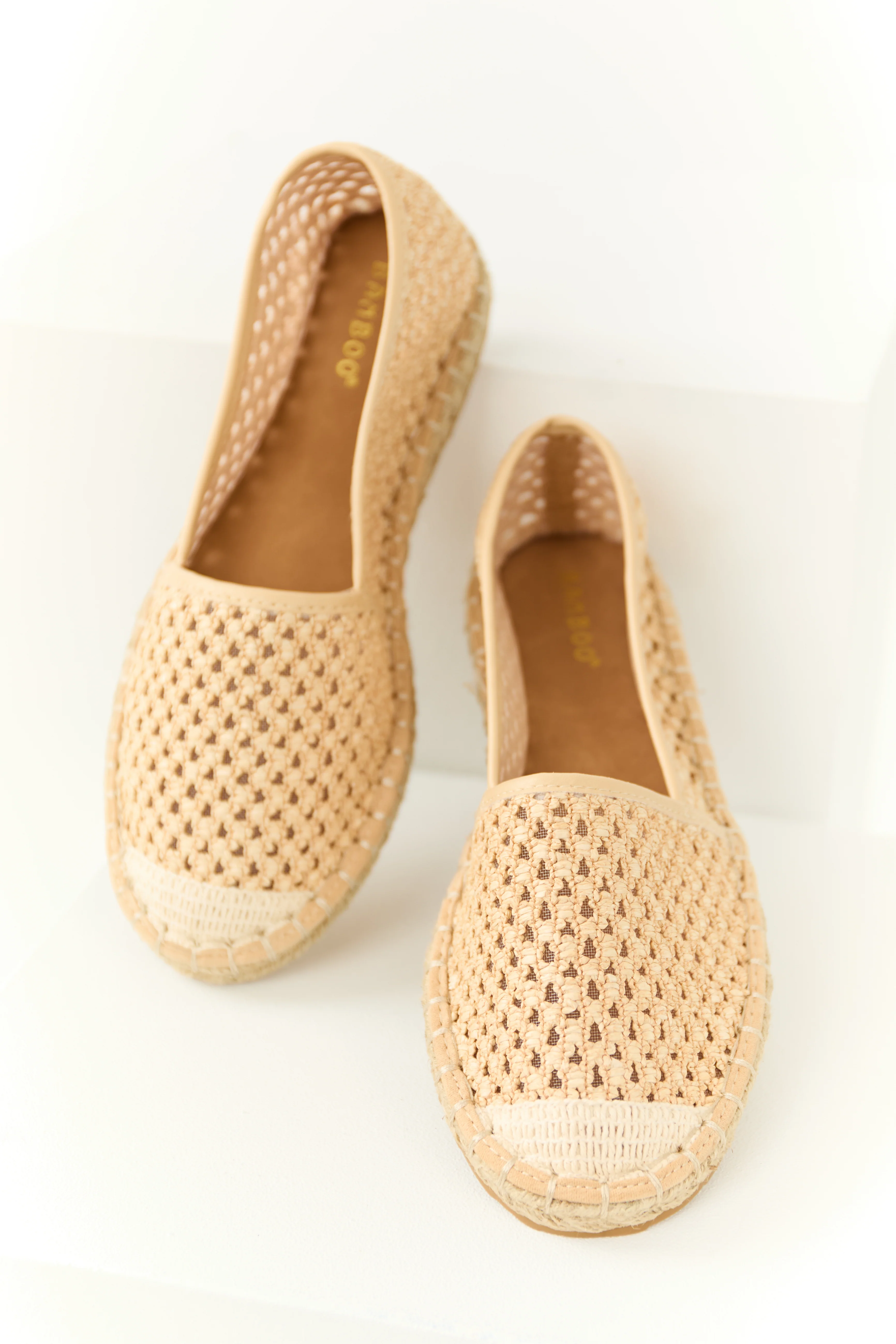 Peach Woven Rounded Toe Slip On Espadrilles - Image 2