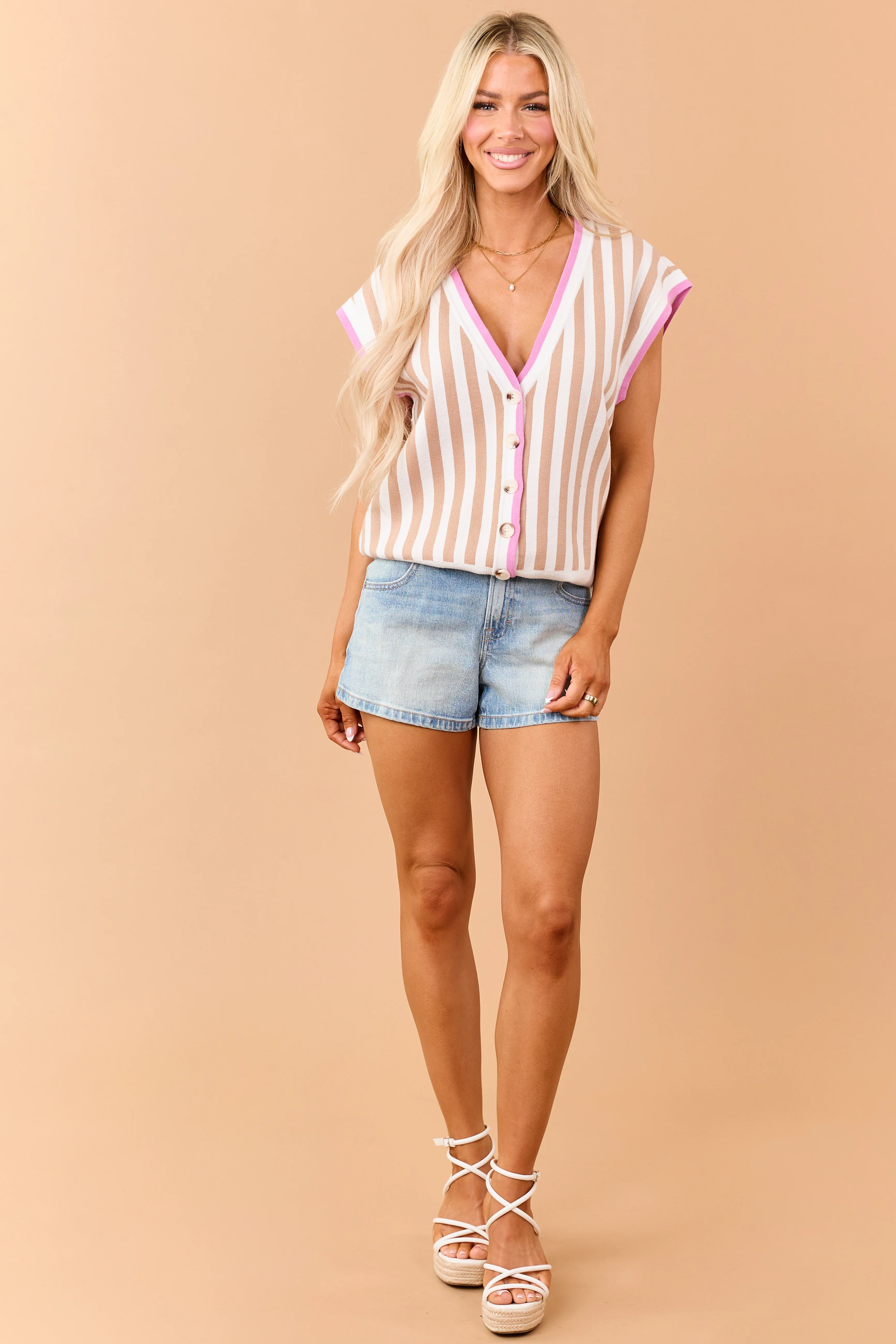 Peanut Striped Button Down Relaxed Sweater Vest - Image 3
