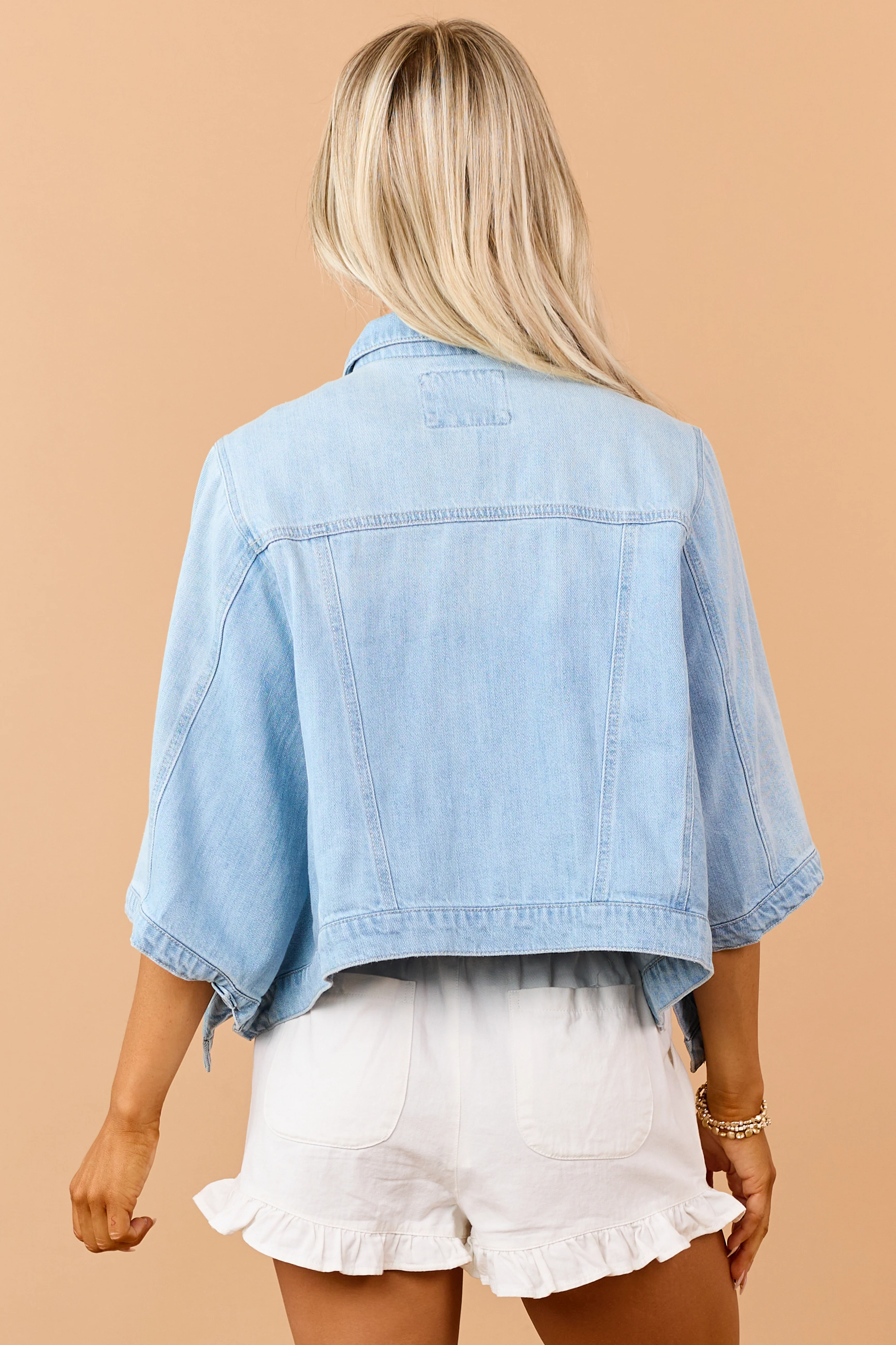Risen Light Wash Denim Button Down Poncho Jacket - Image 6