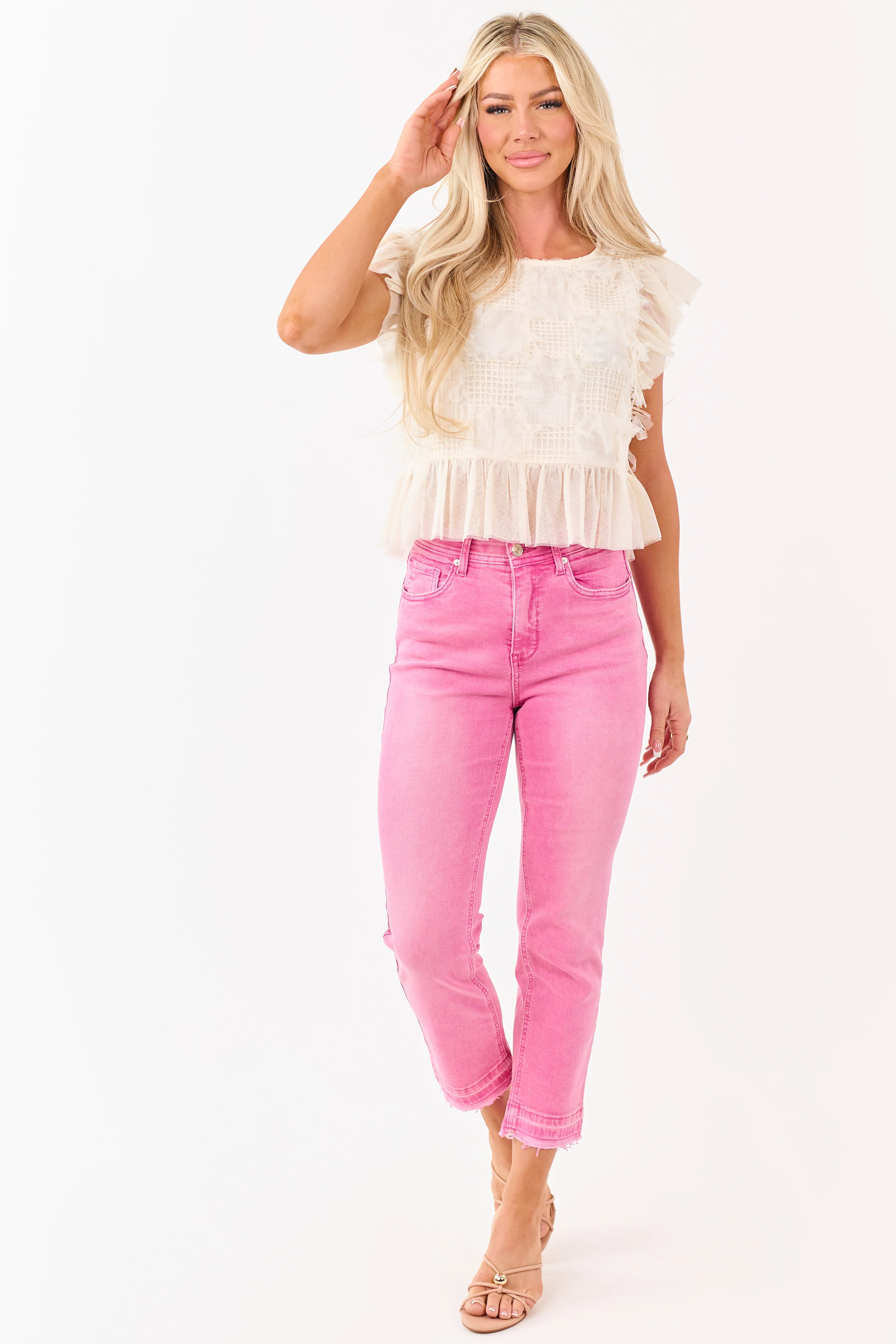 Saige Bubblegum Tummy Control Crop Kick Flare Jeans - Image 6