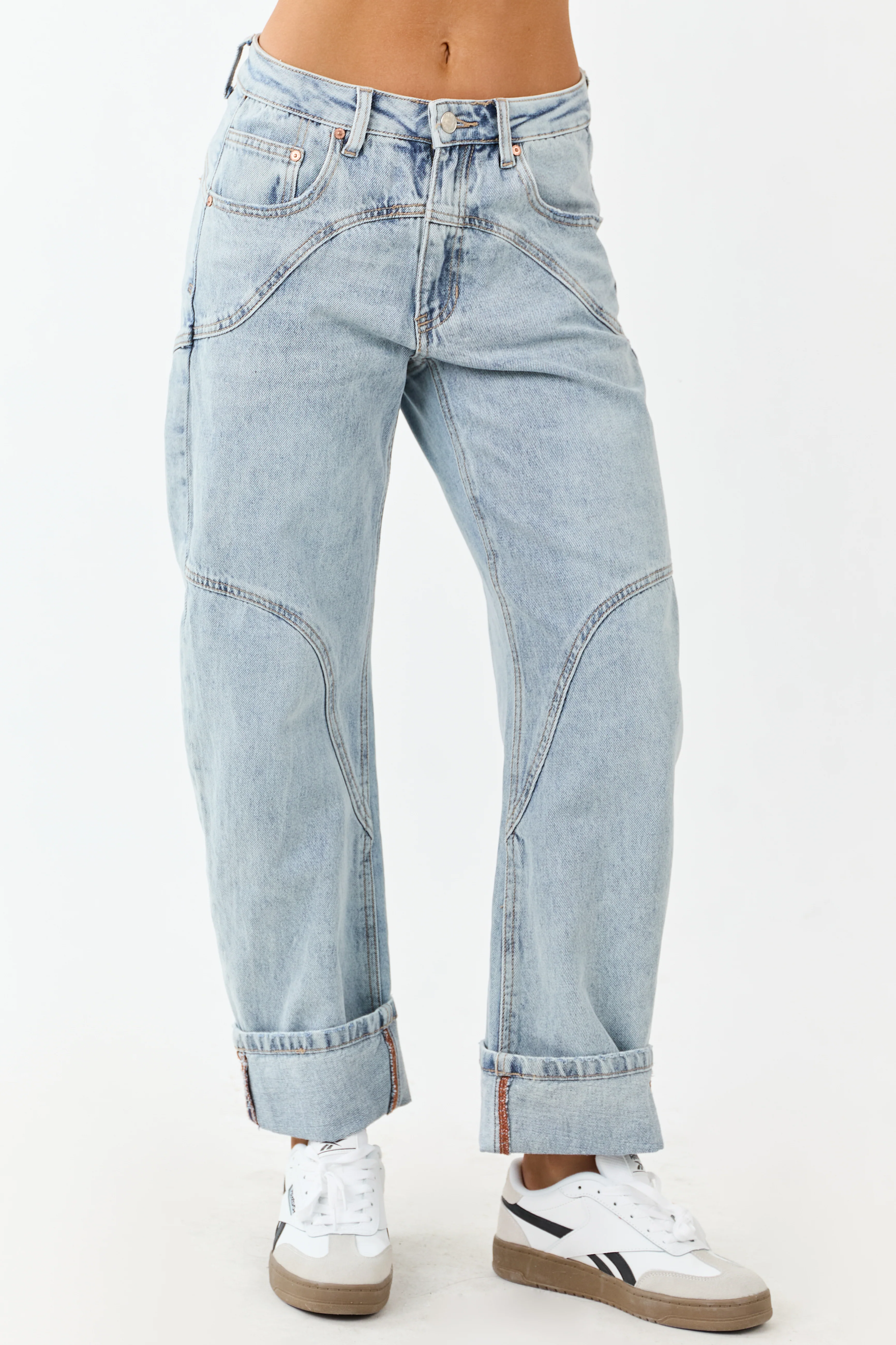 Saige Light Wash High Rise Cuffed Barrel Jeans - Image 2
