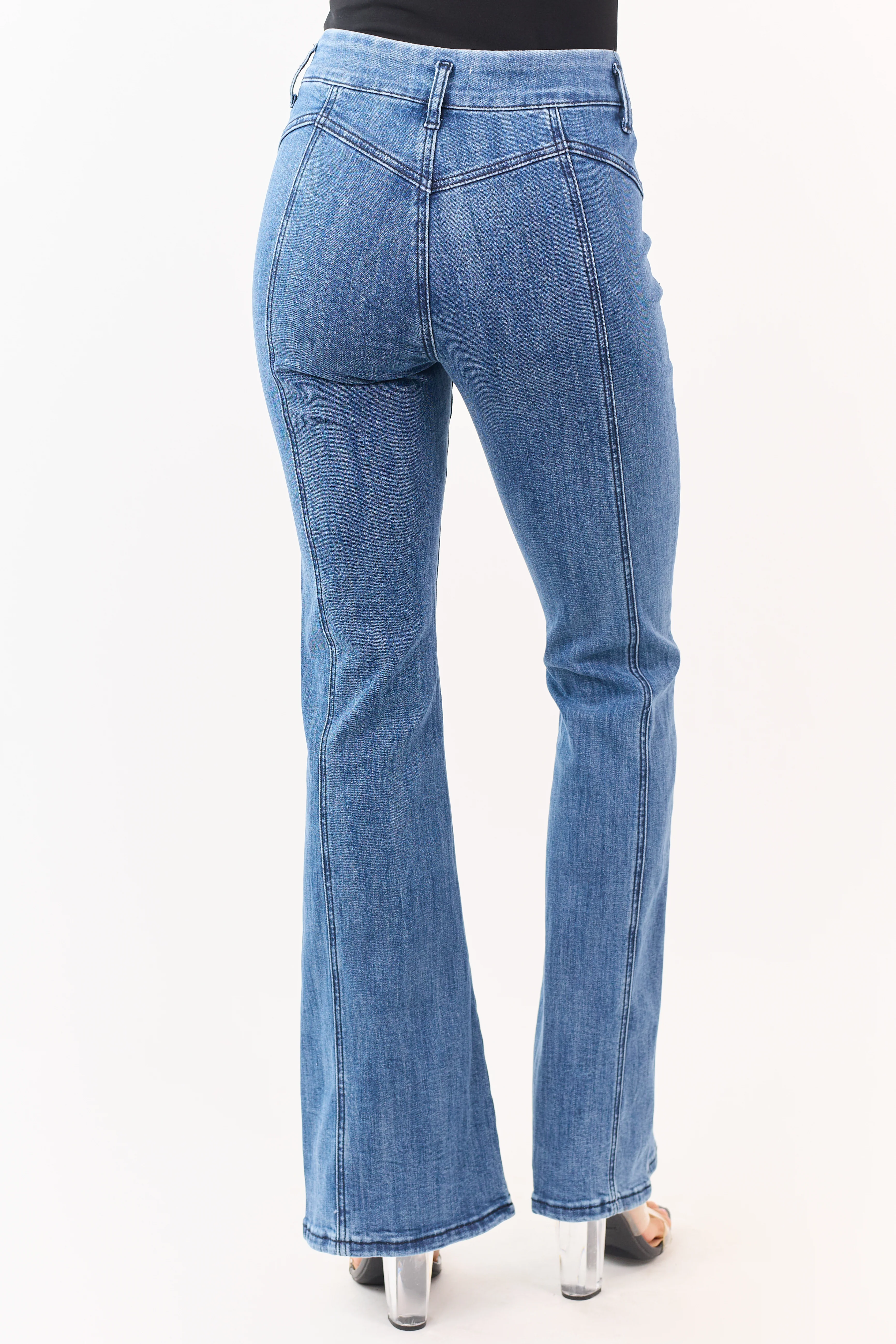 Saige Medium Dark Wash Flare Leg Stretchy Jeans - Image 4