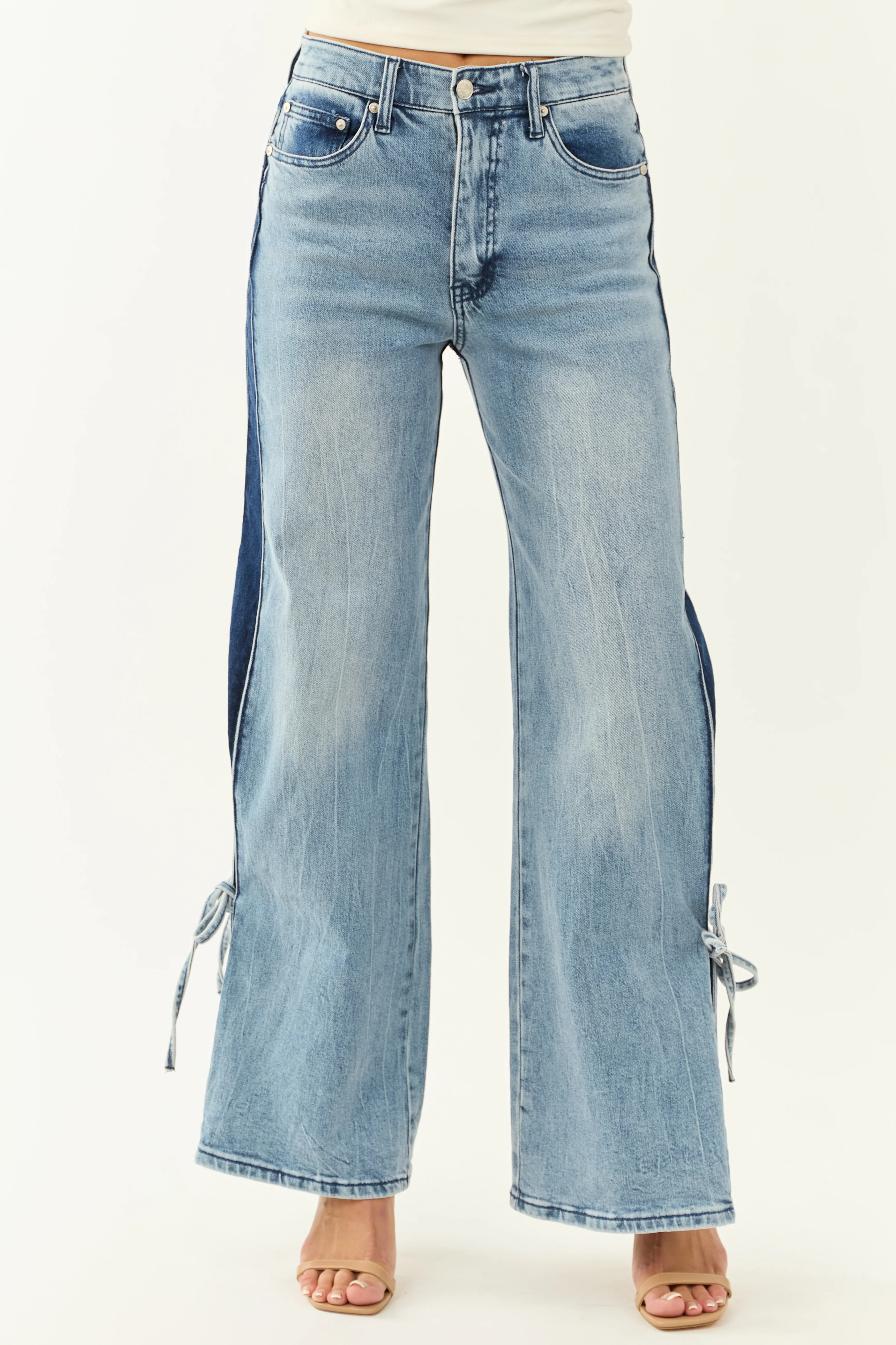 Saige Side Panel Tummy Control Wide Leg Jeans - Image 3
