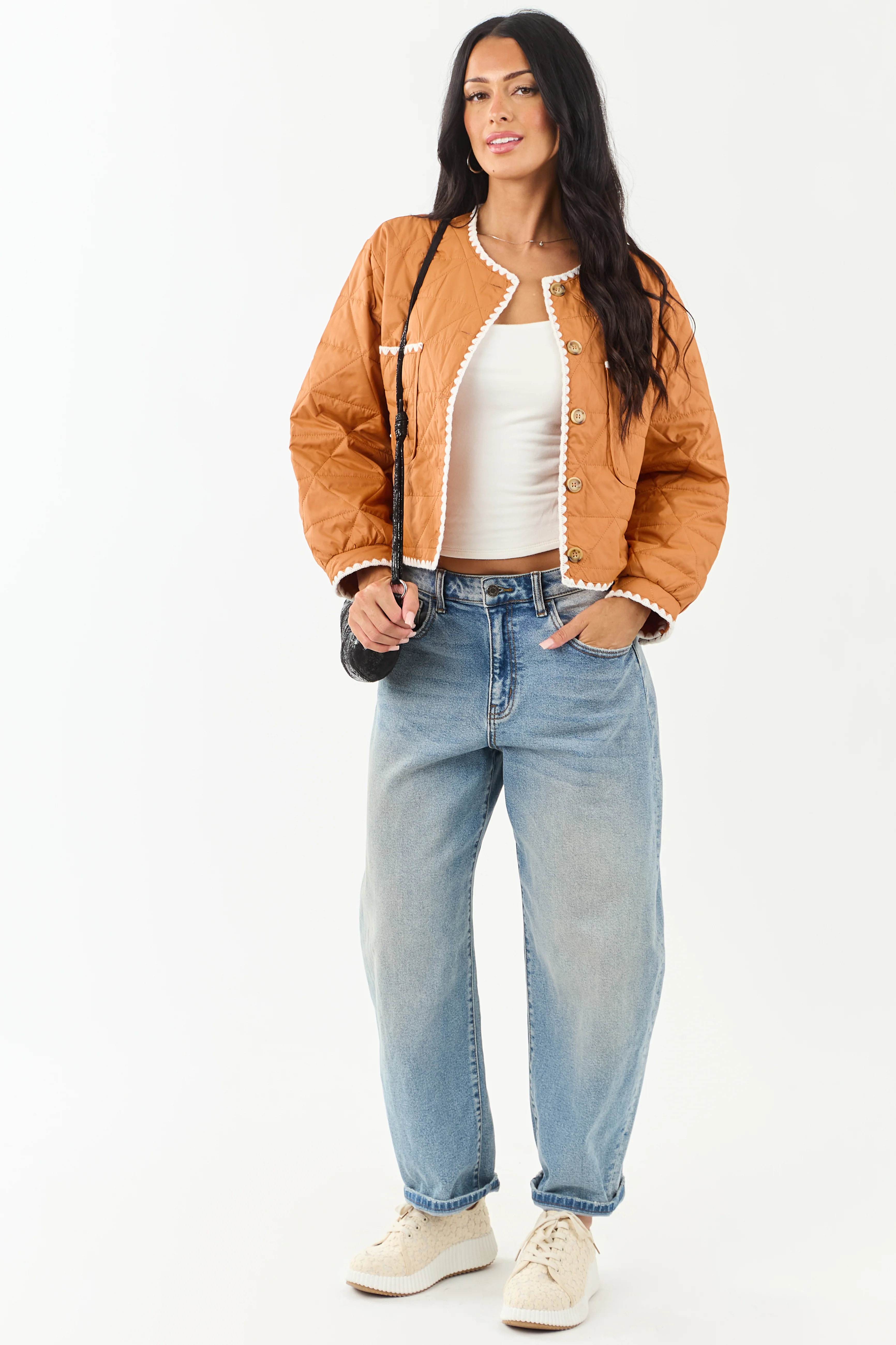 Sedona Button Up Contrast Scallop Trim Quilted Jacket - Image 5