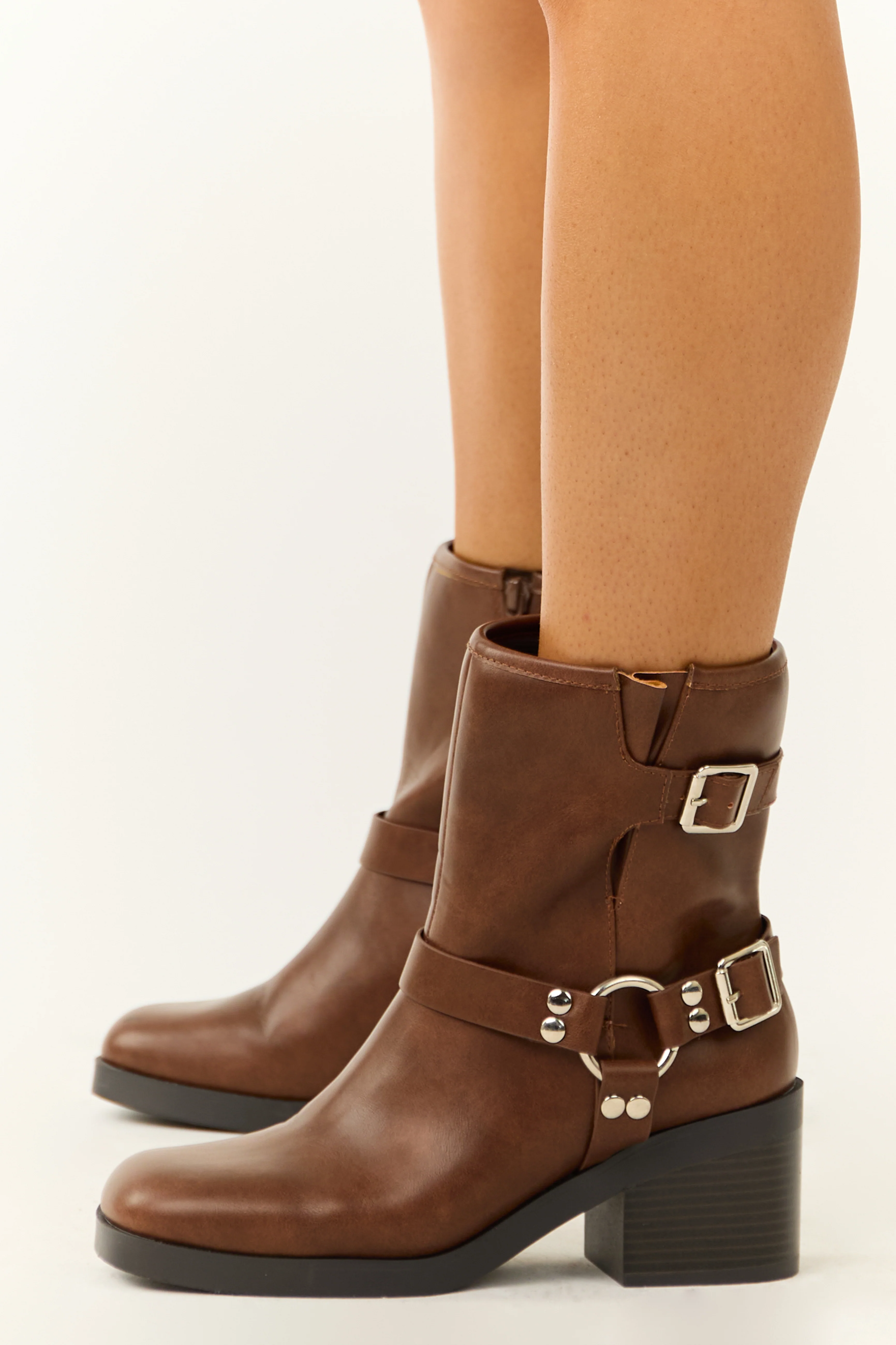 Sepia Buckle Strap Chunky Heel Booties - Image 6