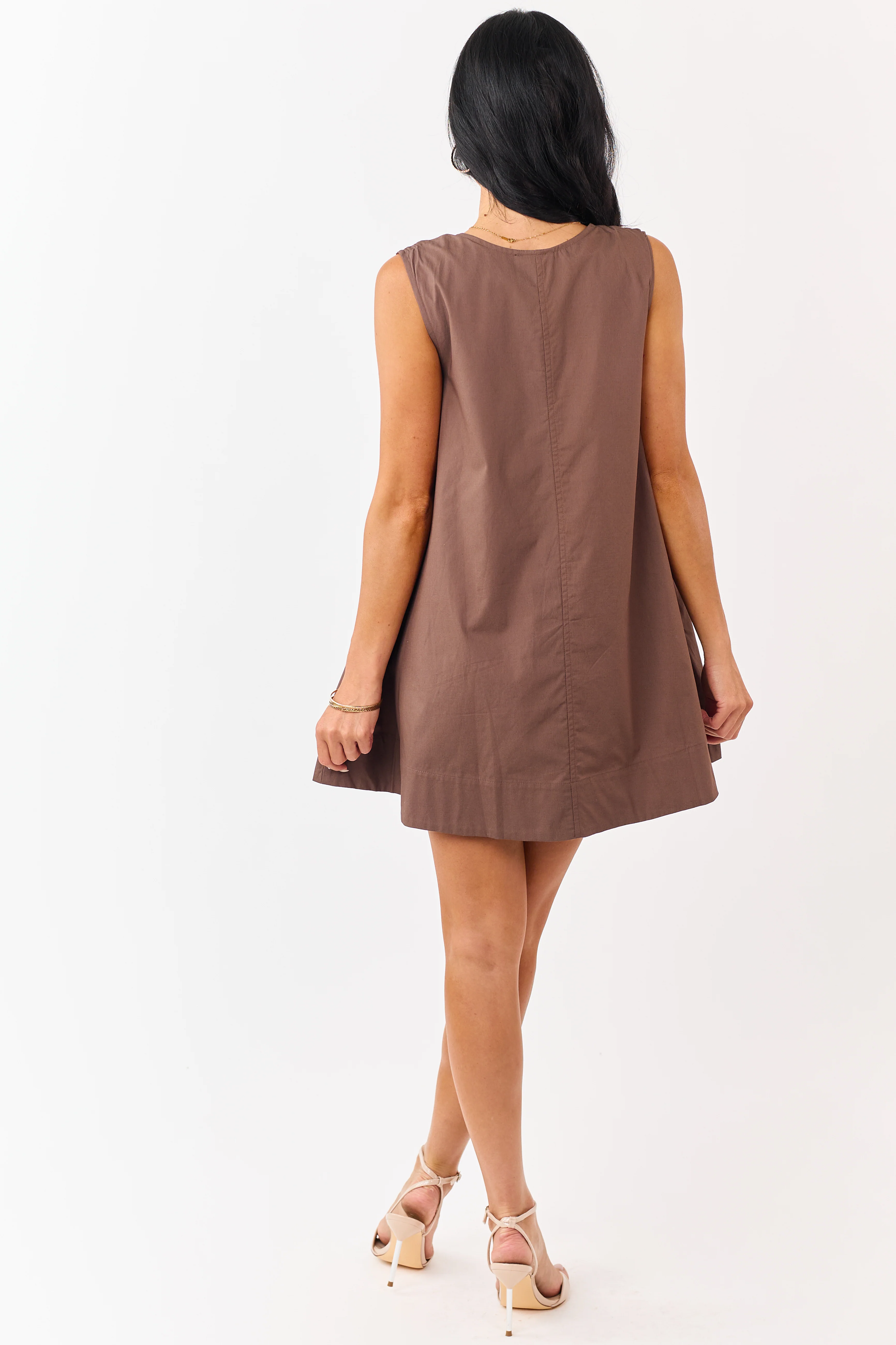 Sepia Cotton Gathered Scoop Neck Flowy MIni Dress - Image 6