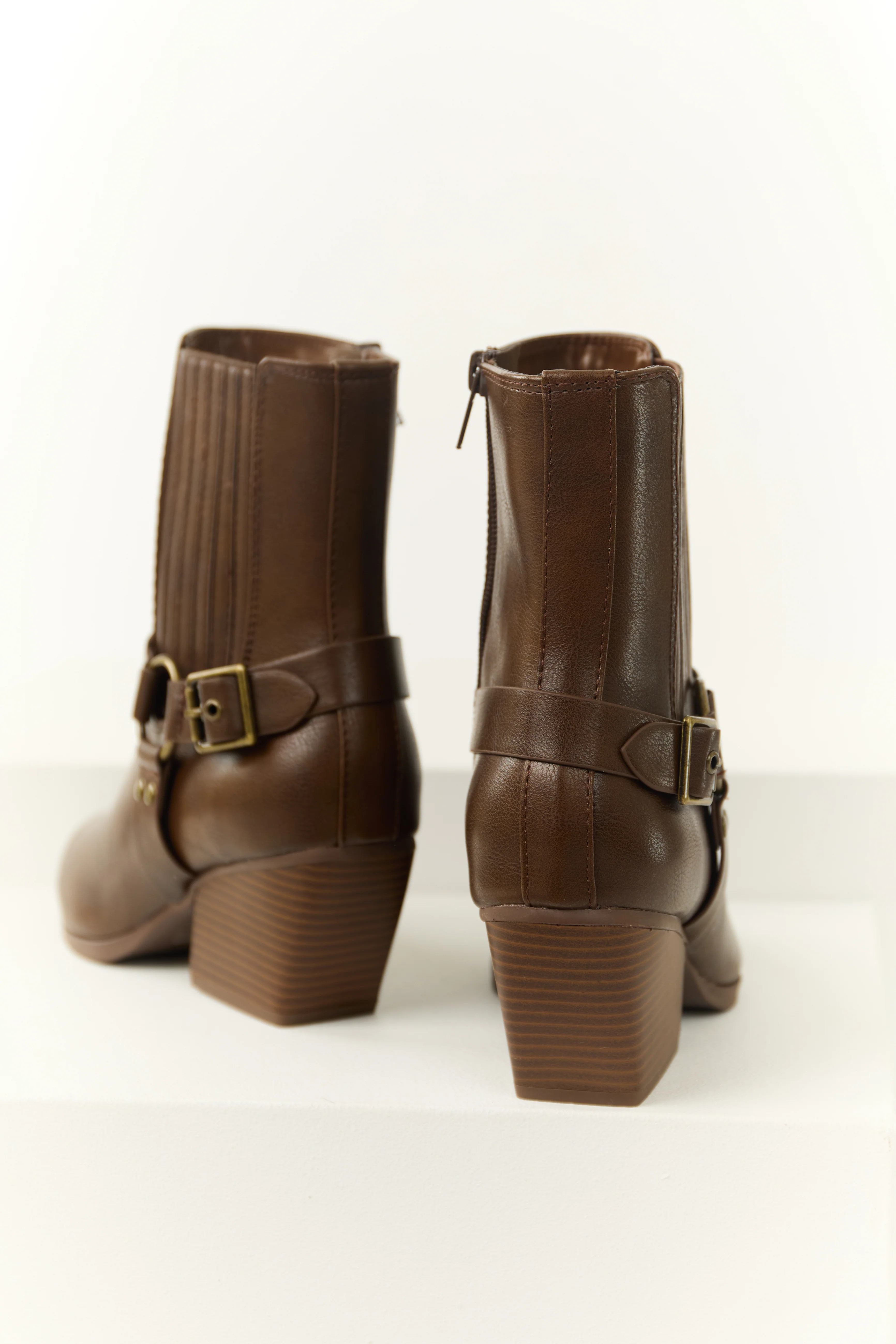 Sepia Faux Leather Buckle Strap Ankle Booties - Image 4