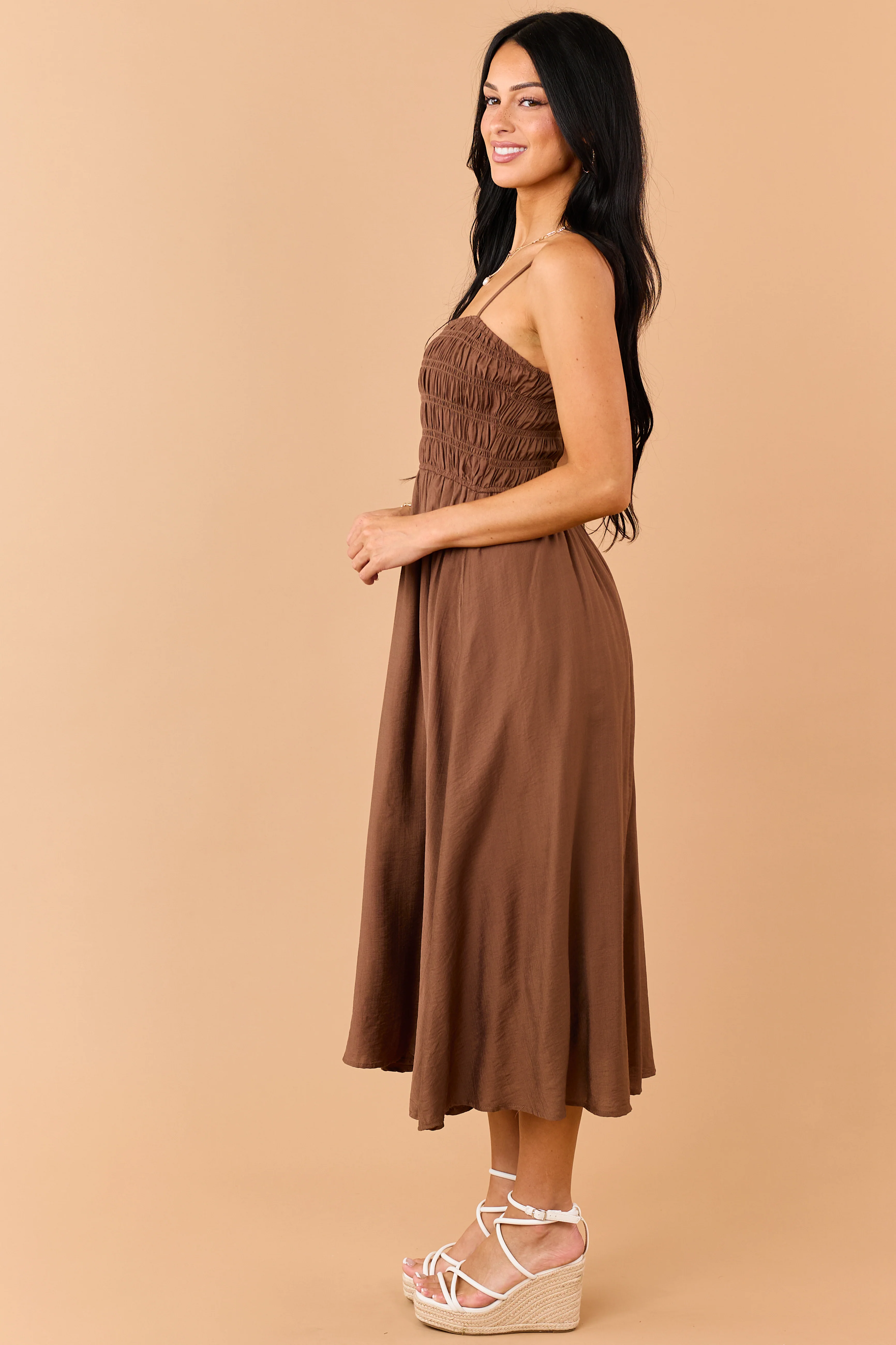Sepia Smocked Bodice Sleeveless Midi Dress - Image 4