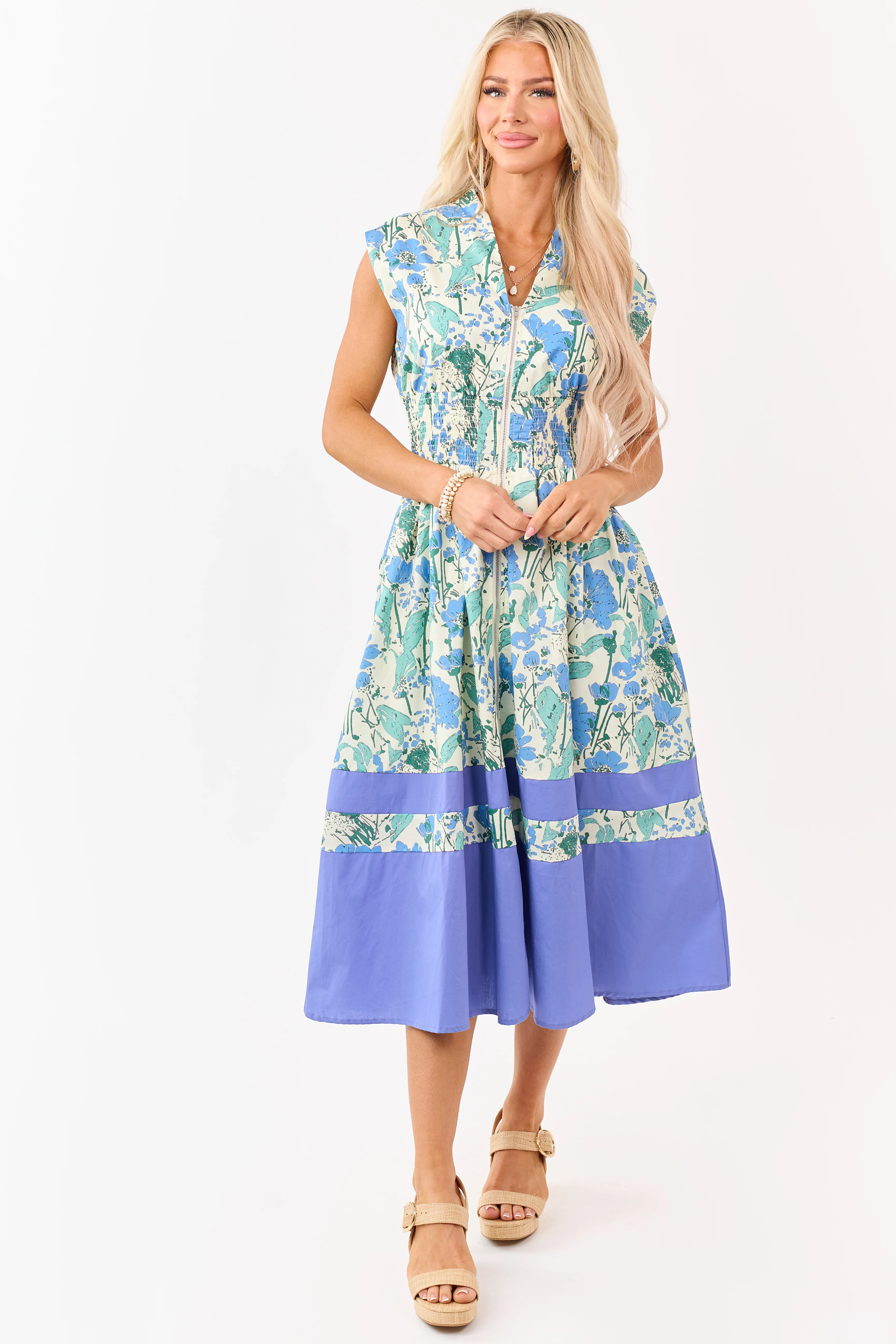 She+Sky Buttercream Floral Print Cotton Midi Dress - Image 3