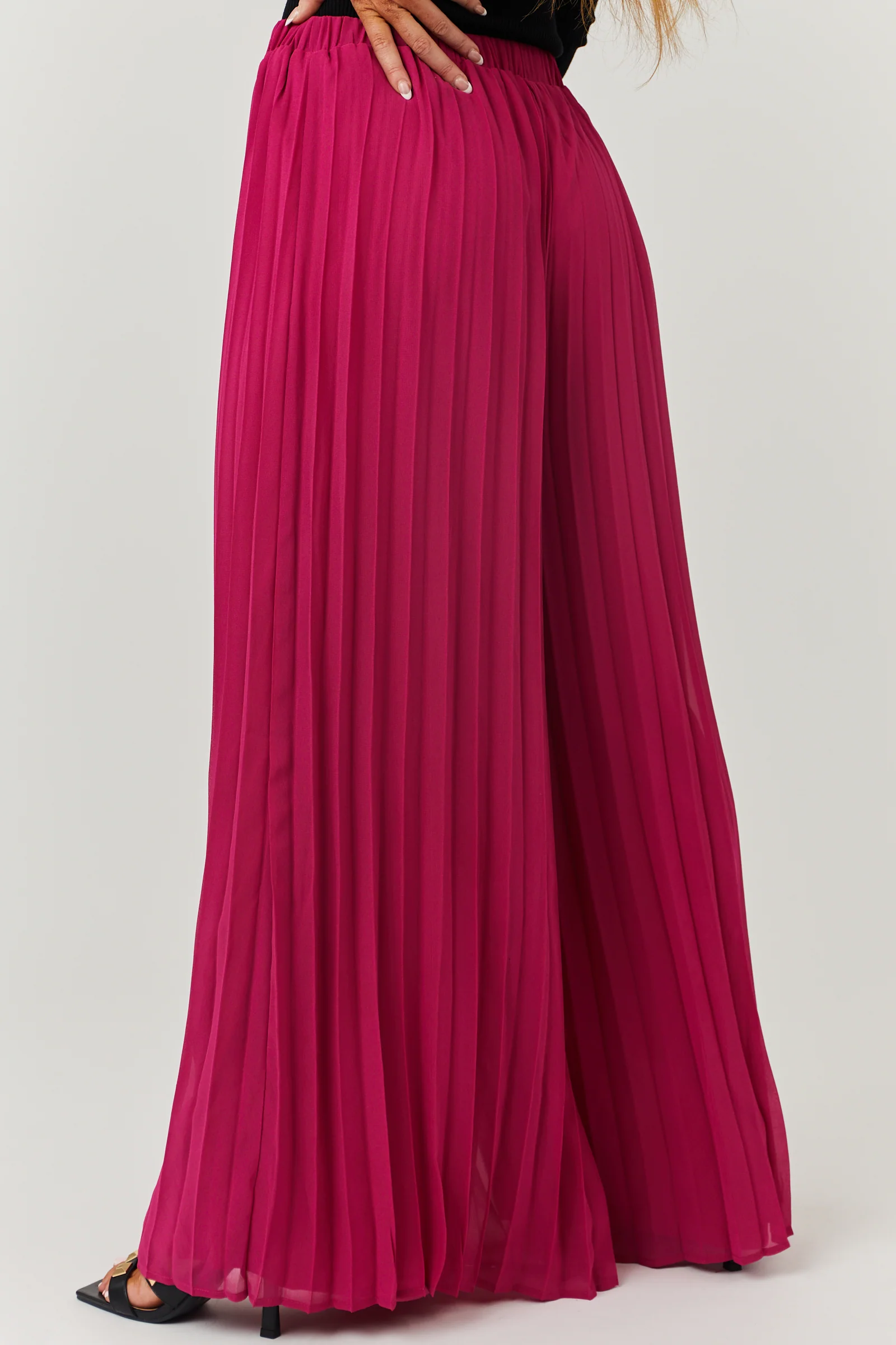 She+Sky Mulberry Pleated Chiffon High Rise Wide Leg Pants - Image 3