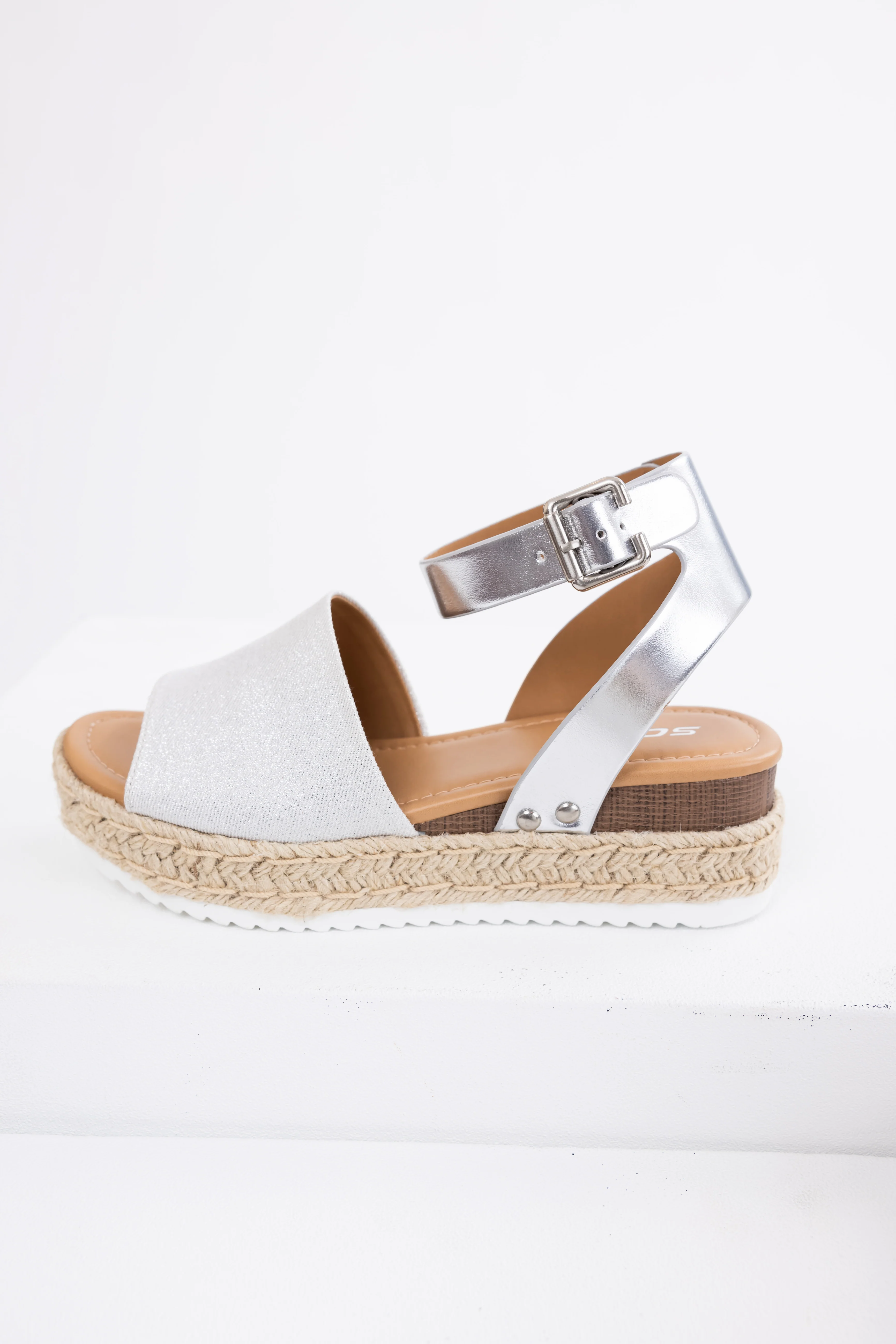 Silver Ankle Strap Espadrille Platform Sandals - Image 3
