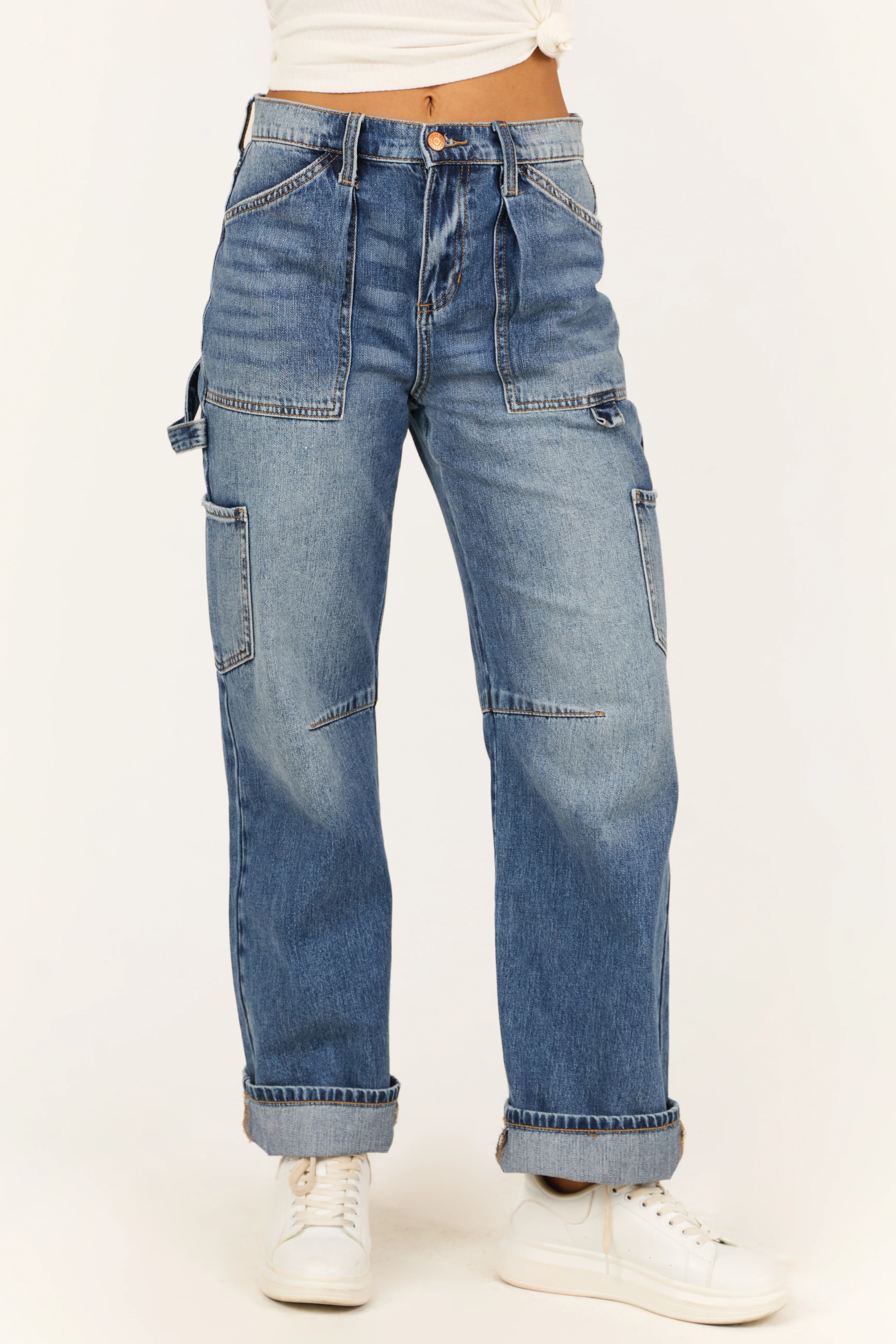 Sneak Peek Medium Wash Utility Straight Jeans - Image 2