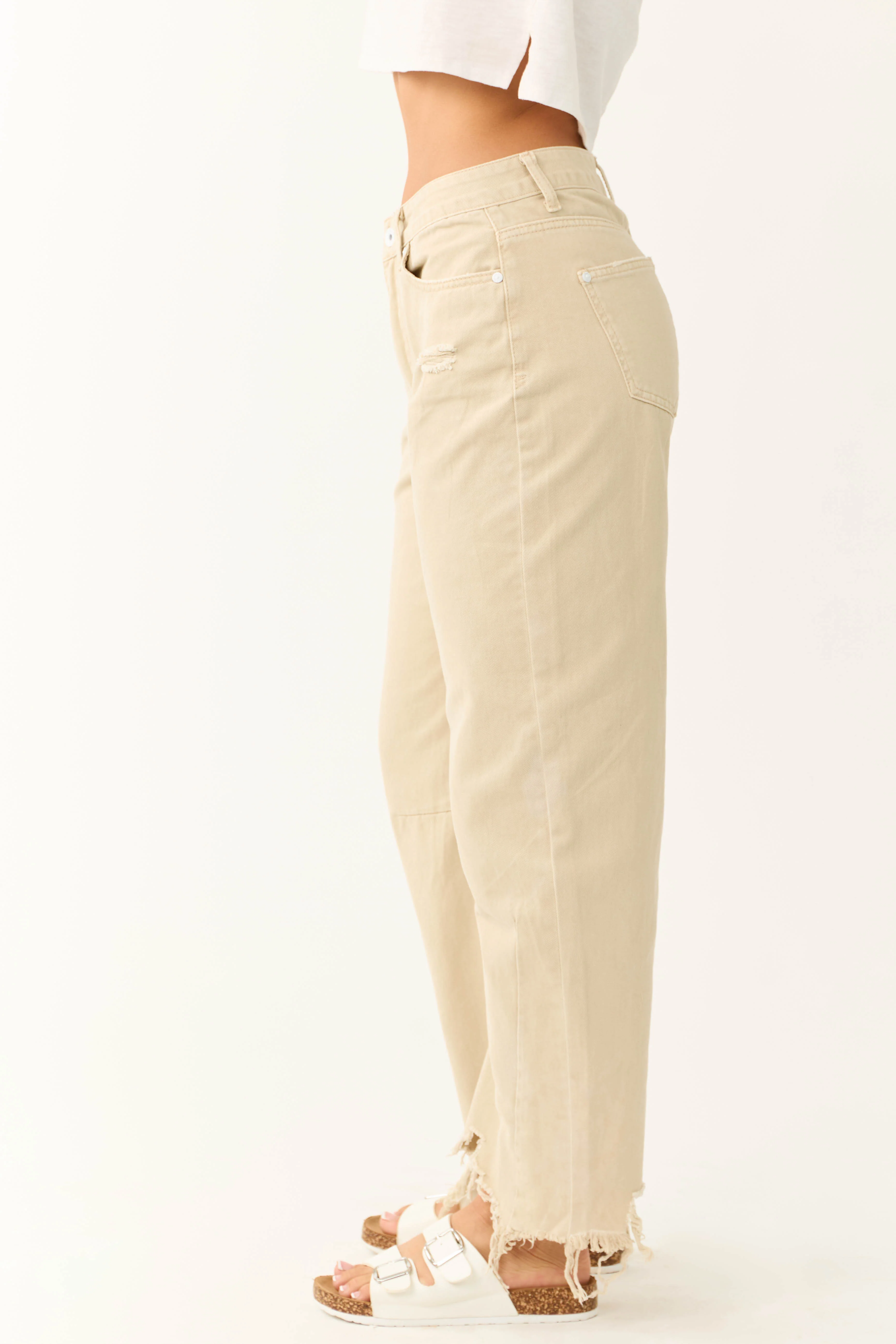 Special A Beige High Rise Barrel Jeans - Image 4