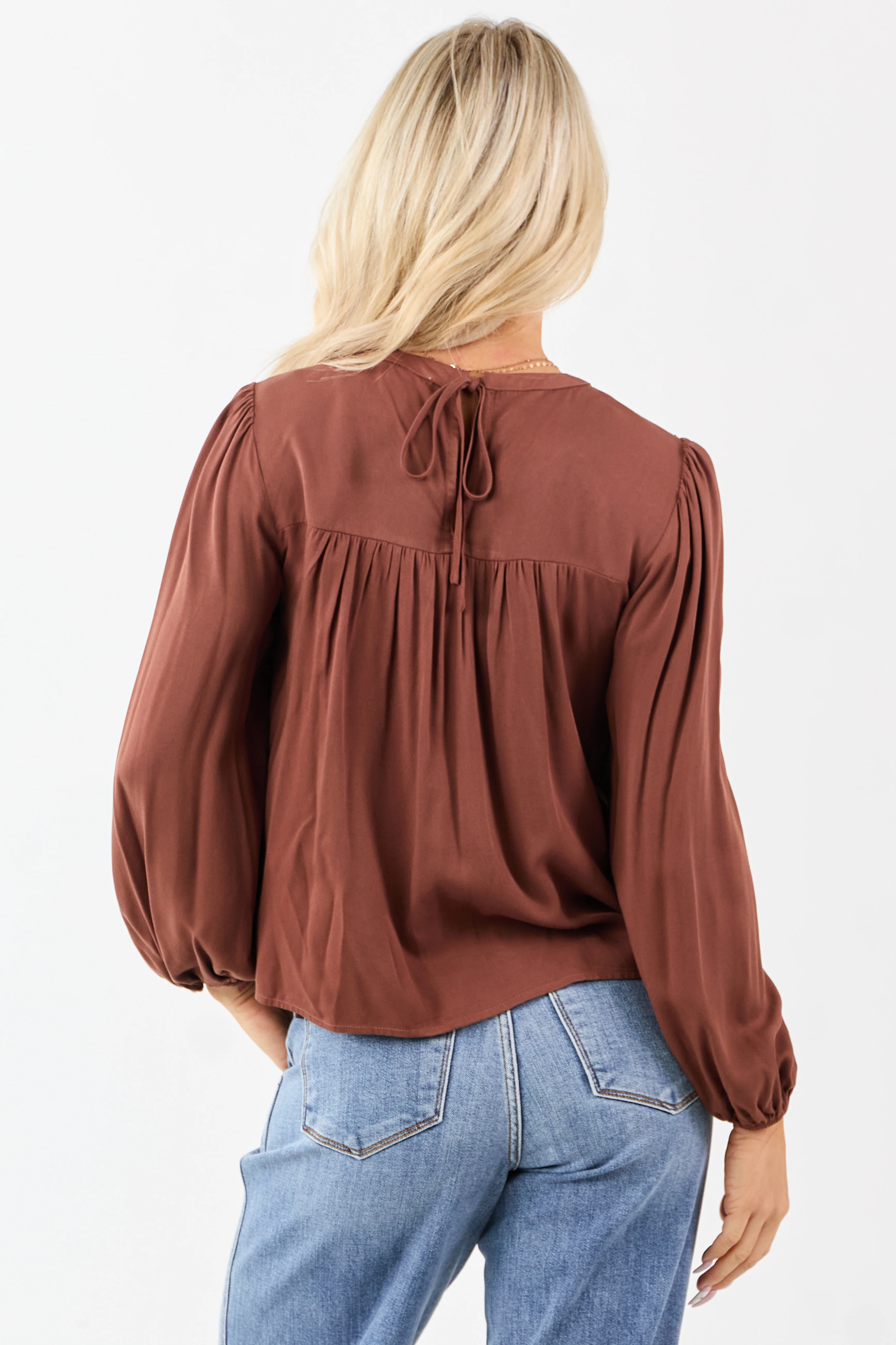 Spice Embroidered Floral Lace Yoke Puff Sleeve Top - Image 5