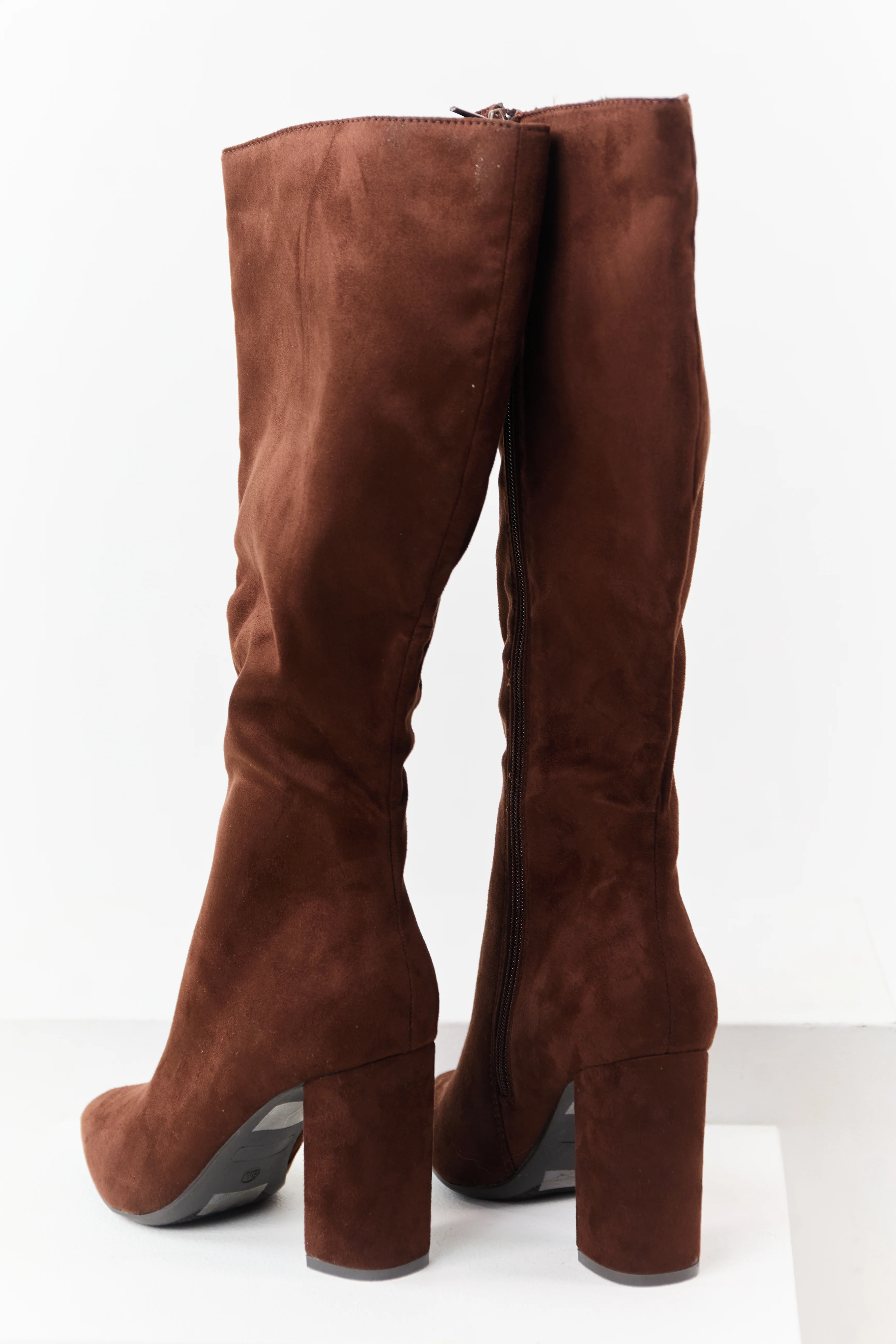 Spice Faux Suede Pointed Toe Block Heel Tall Boots - Image 3