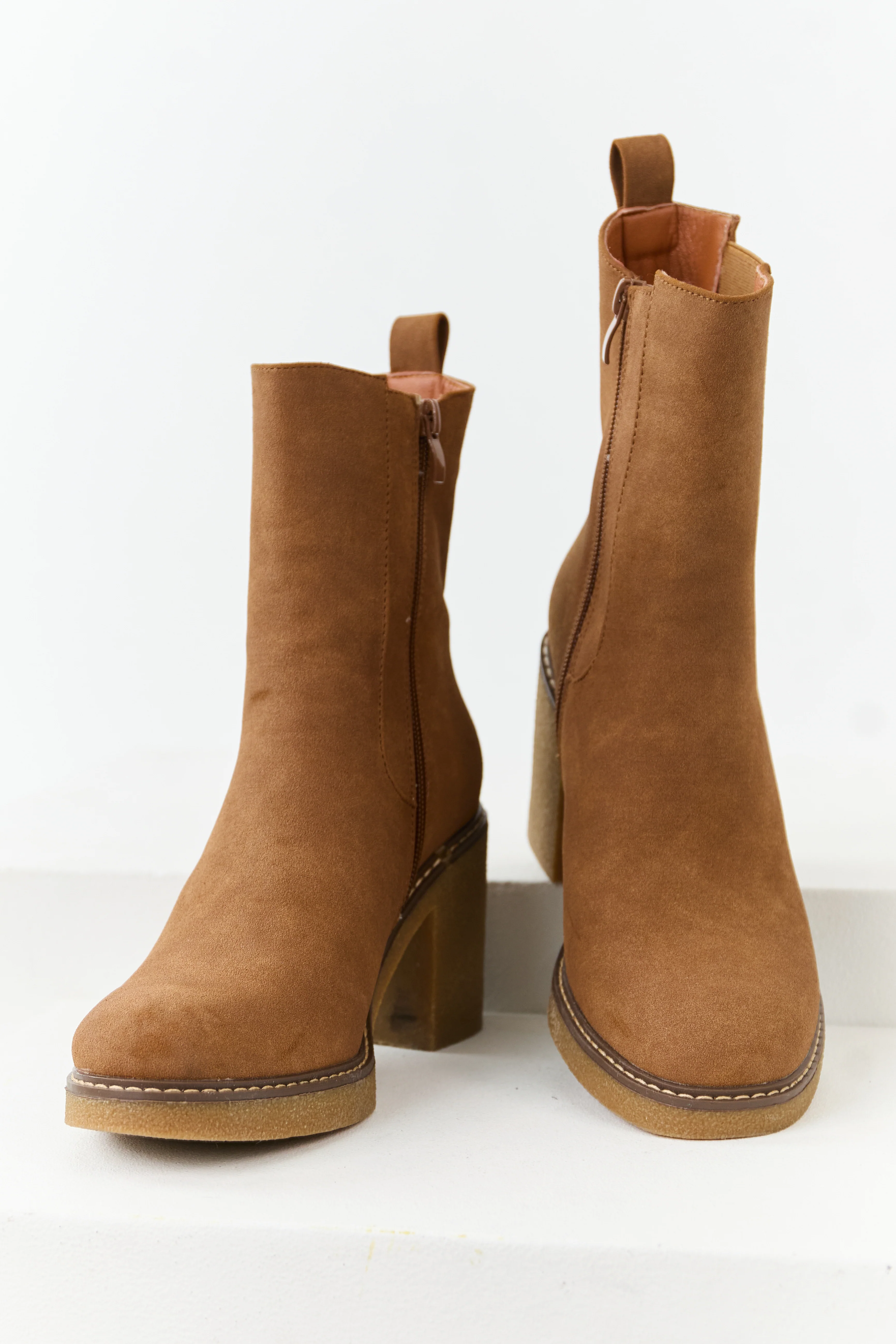 Spice Faux Suede Round Toe Block Heel Short Boots - Image 2