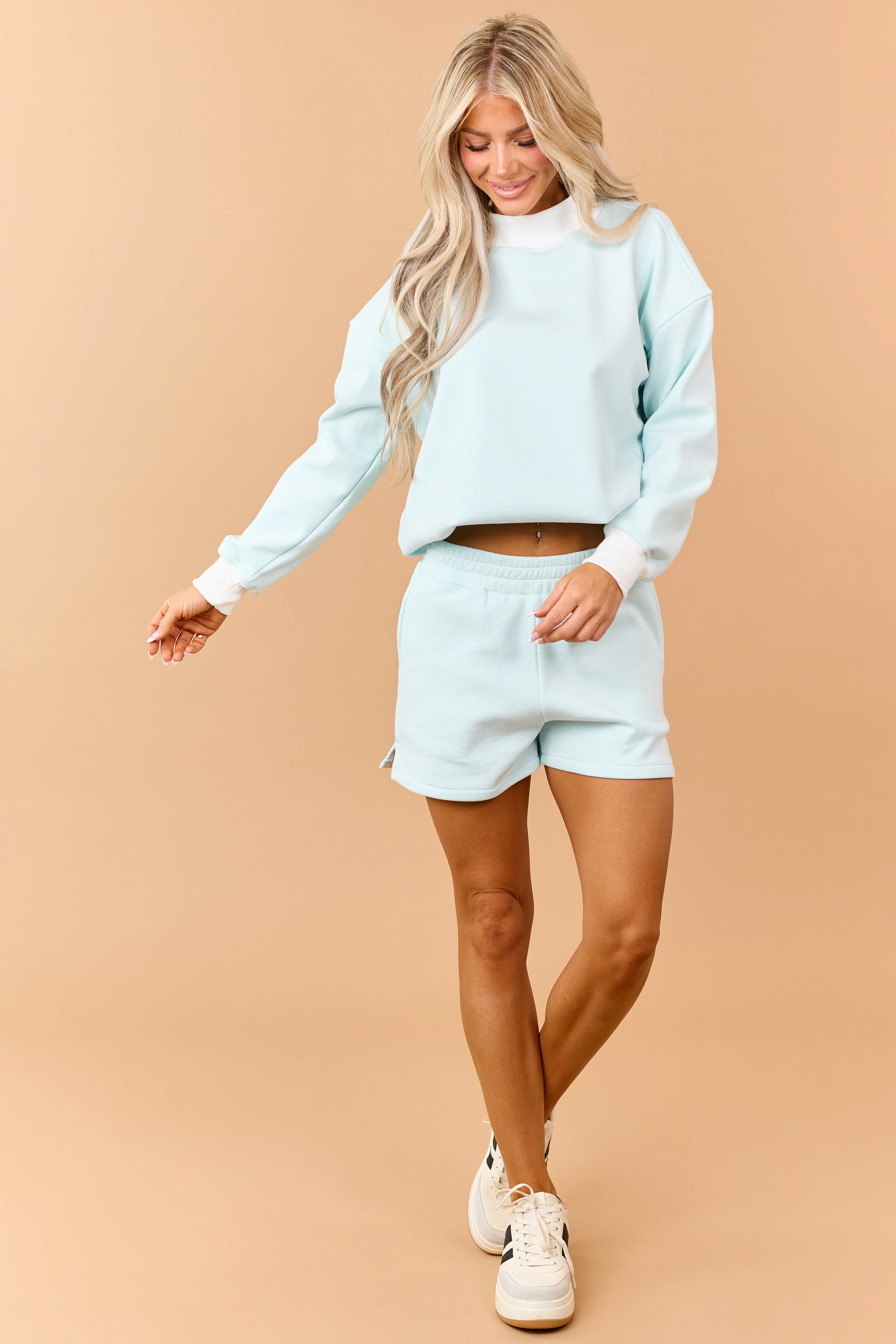 Turquoise and Ivory Striped Knit Sweatshirt - Image 3